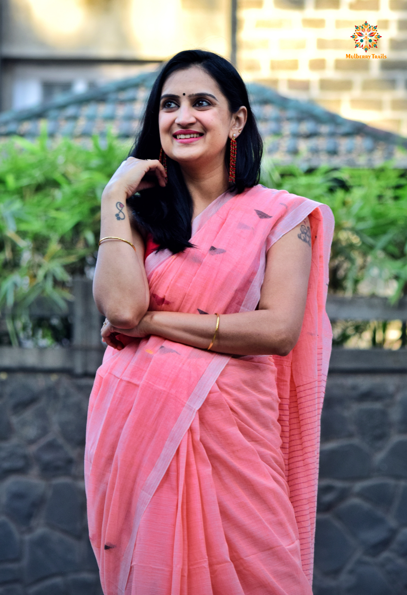 Shubhra: Handwoven Cotton Jamdani Saree _ Peach