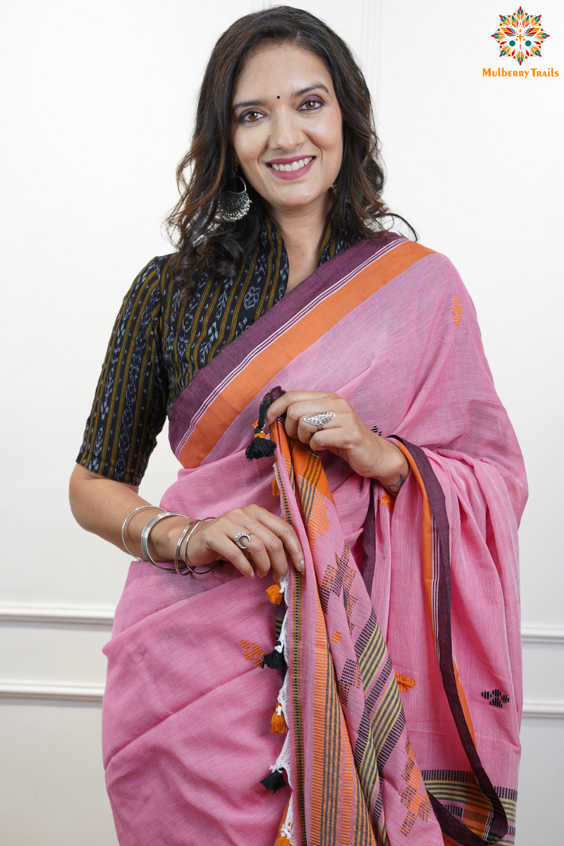 Cotton Handloom Saree
Pure Cotton Saree with for office wear. 
Model is wearing cotton saree for office, day outing, casual wear. 
Handloom saree, handloom mark, handwoven saree
Luxury Pure cotton Saree
Premium Sarees for office wear. sankranti, govt festivals, formal occassions, army events