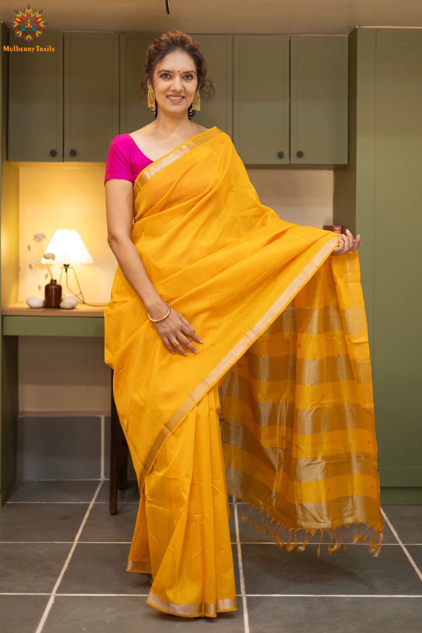 Neera: Mangalgiri Cotton Silk Saree_Yellow