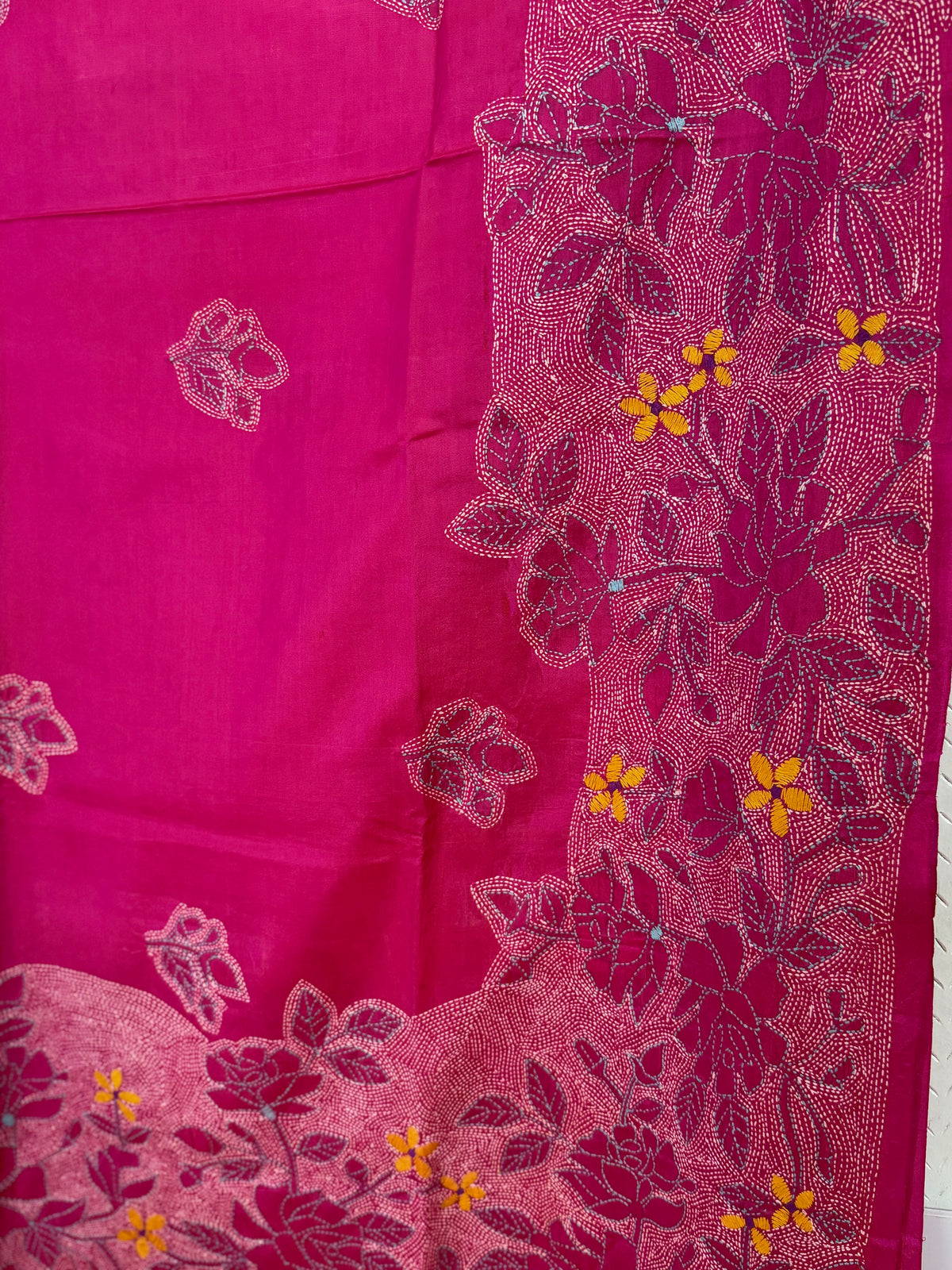 Rima - Bangalore silk saree with kantha embroidery pink