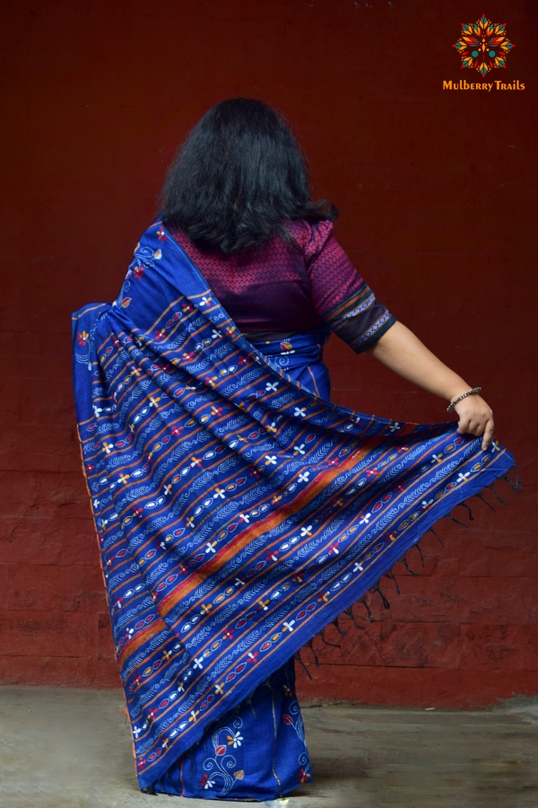 Vipas: Cotton Handloom Saree with Kantha Embroidery