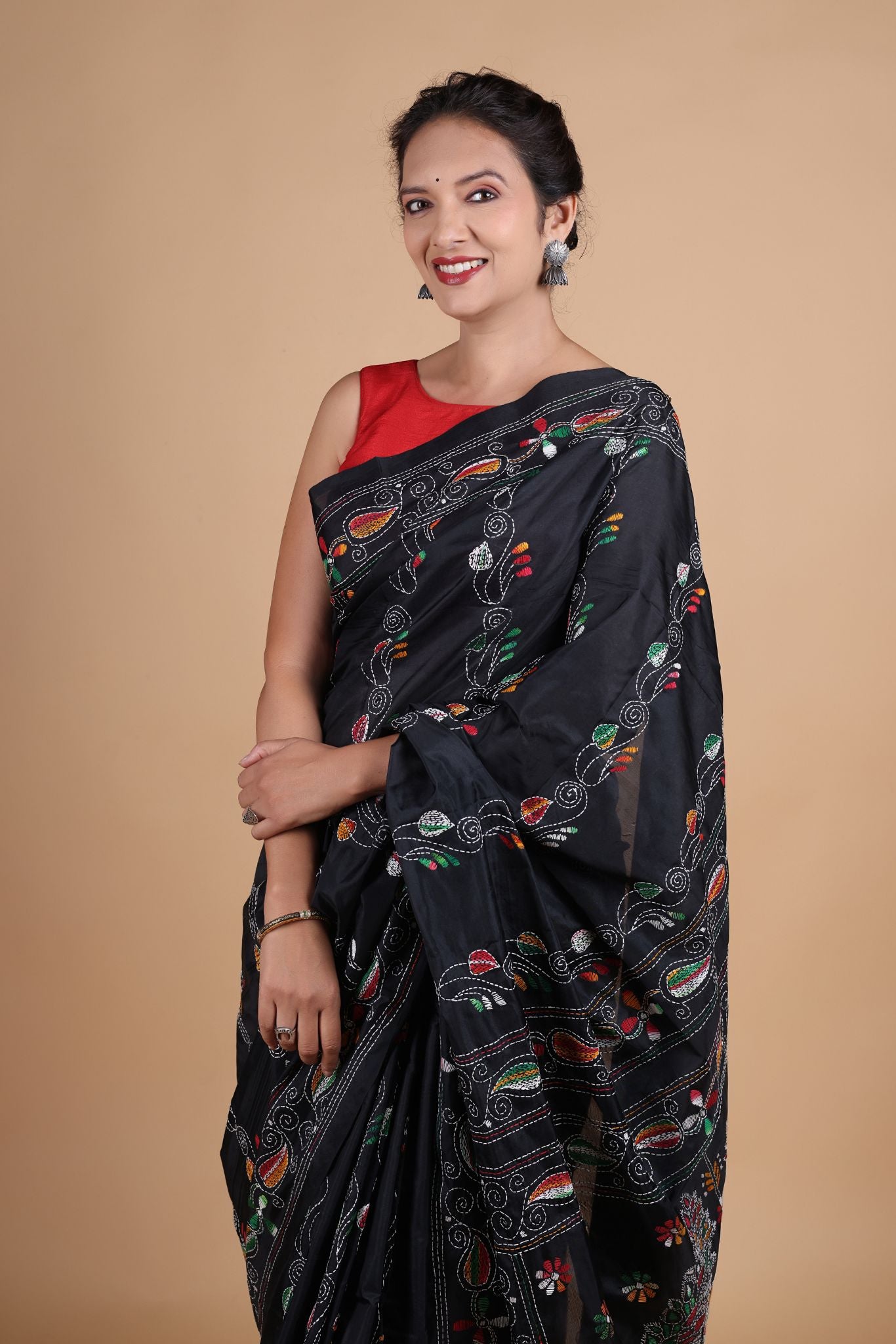 Koyna - Art Silk Kantha Embroidery Saree