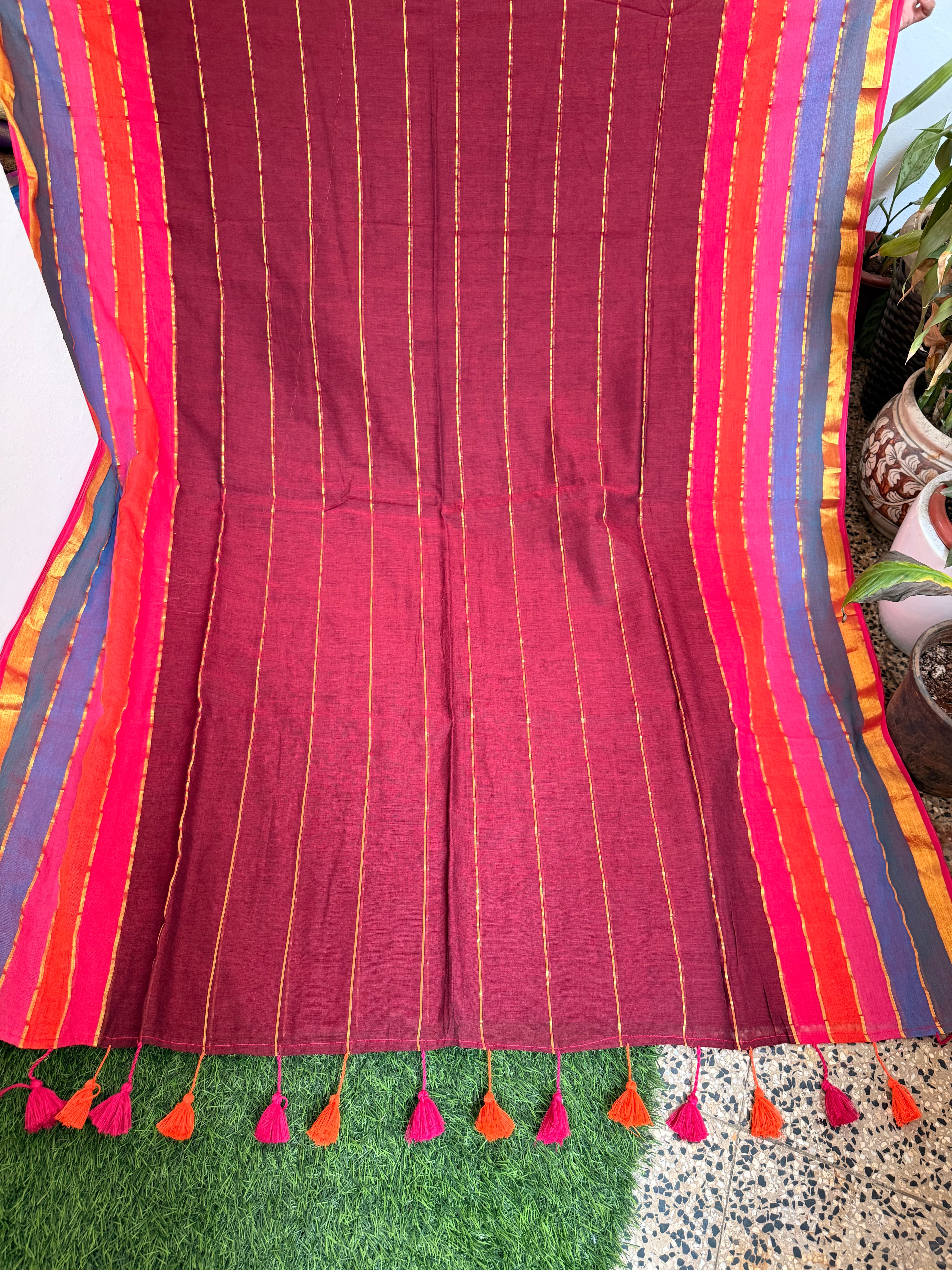 Rainbow Border Mul Cotton Saree