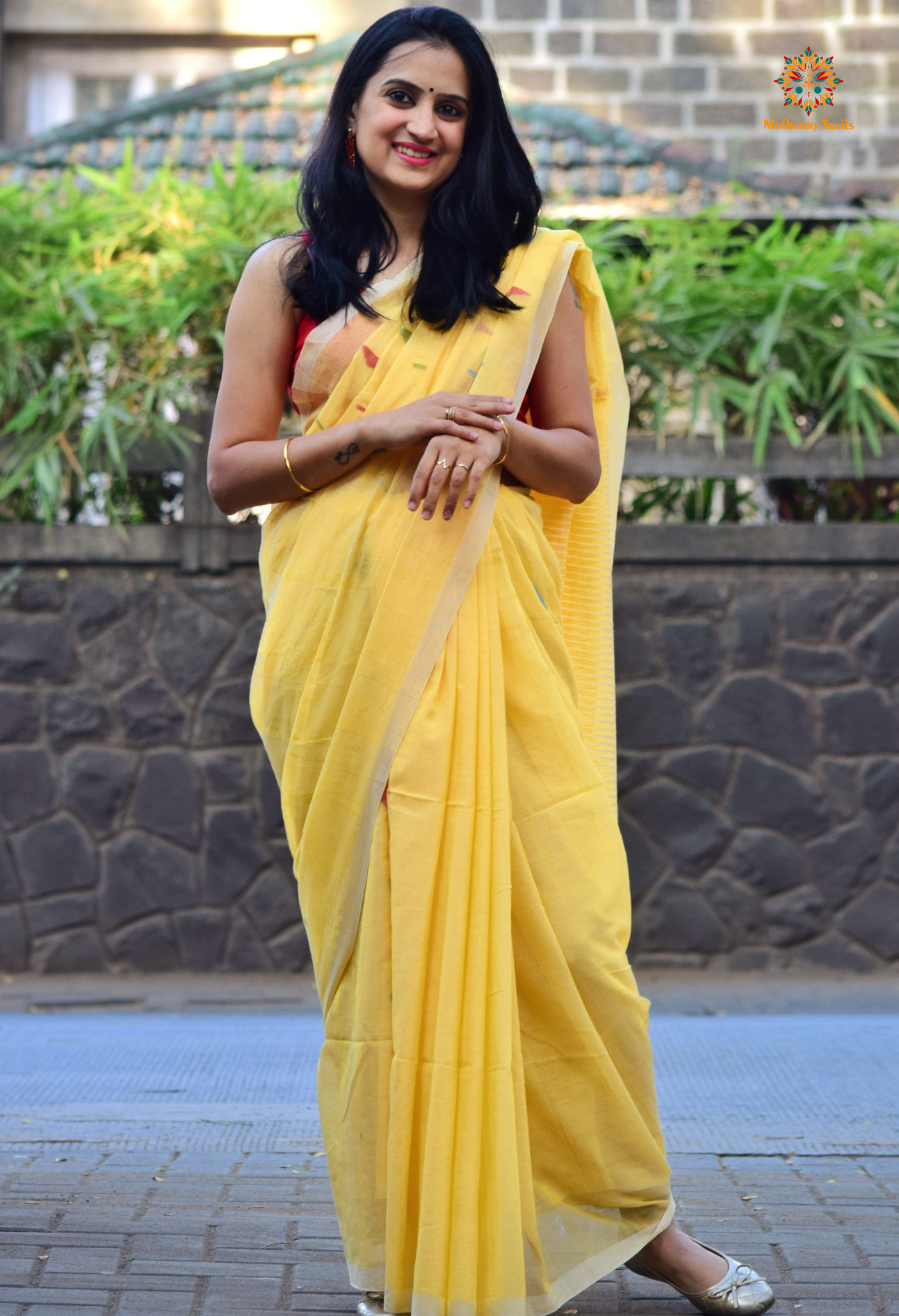 Shubhra: Handwoven Cotton Jamdani Saree _ Yellow