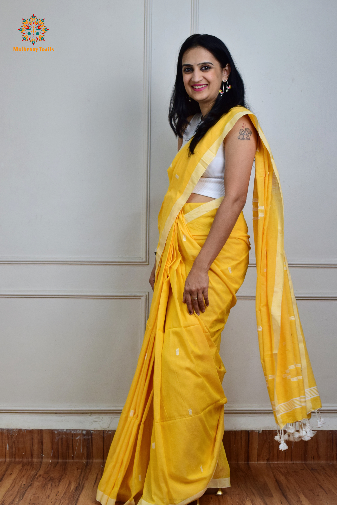 Yami: Flowy Summer Cotton Saree Yellow