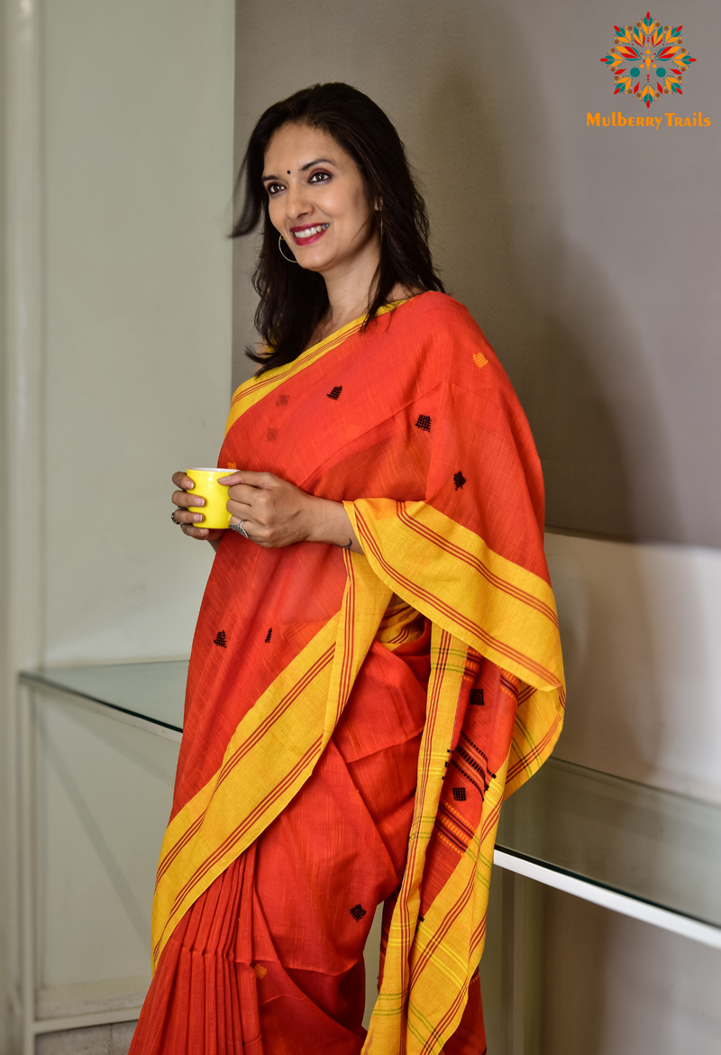 Nitya: Daily wear Cotton Saree Orange