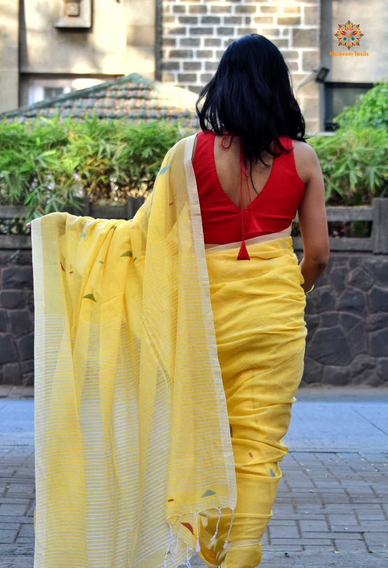 Shubhra: Handwoven Cotton Jamdani Saree _ Yellow