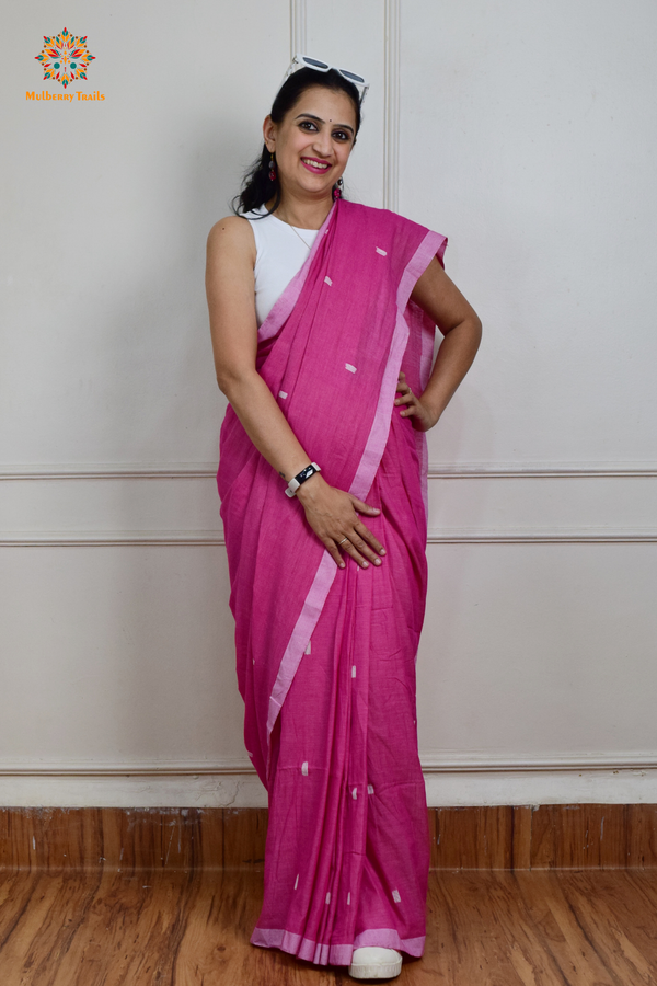 Yami: Flowy Summer Cotton Saree Fuschia Pink