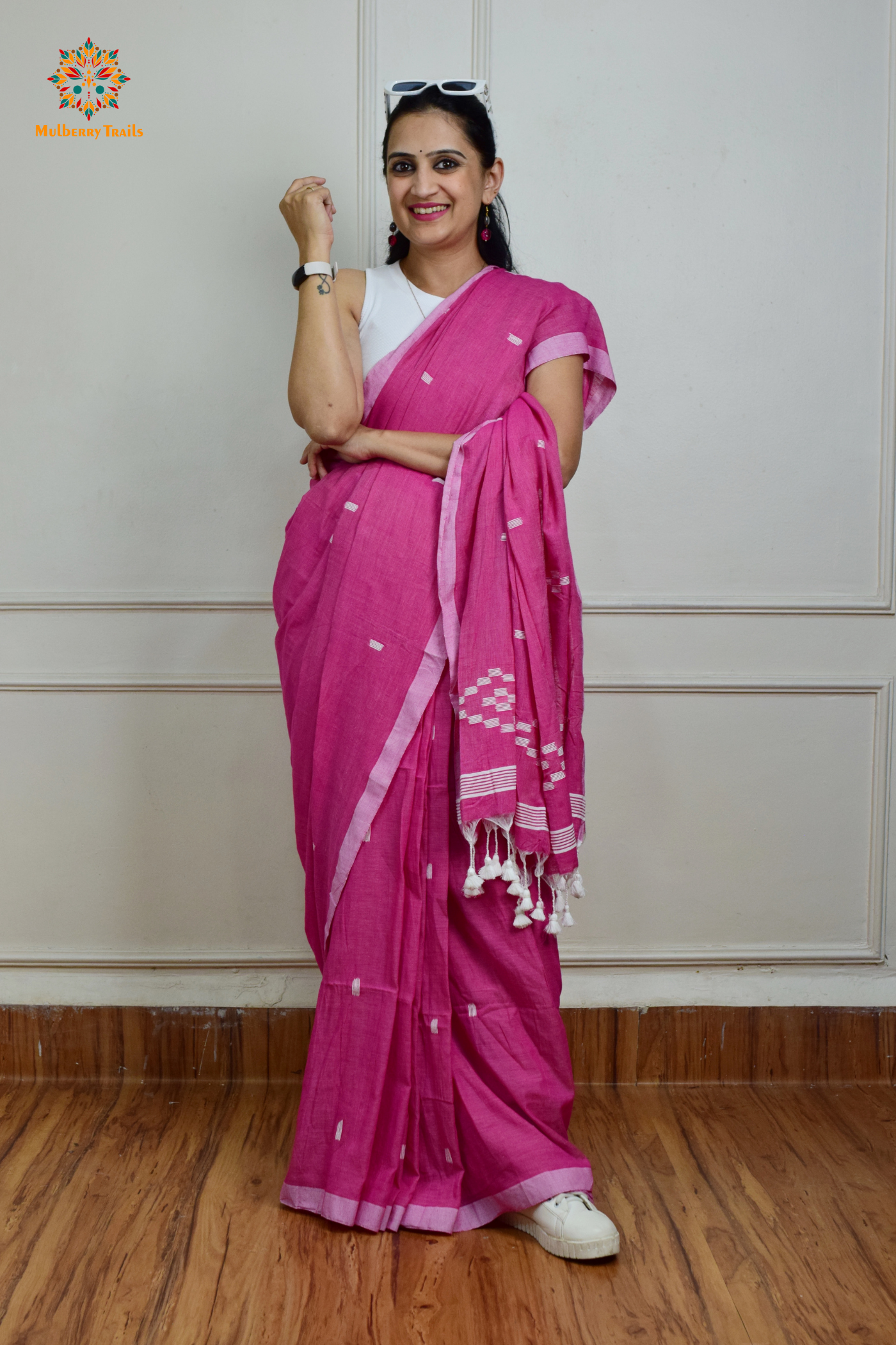 Yami: Flowy Summer Cotton Saree Fuschia Pink