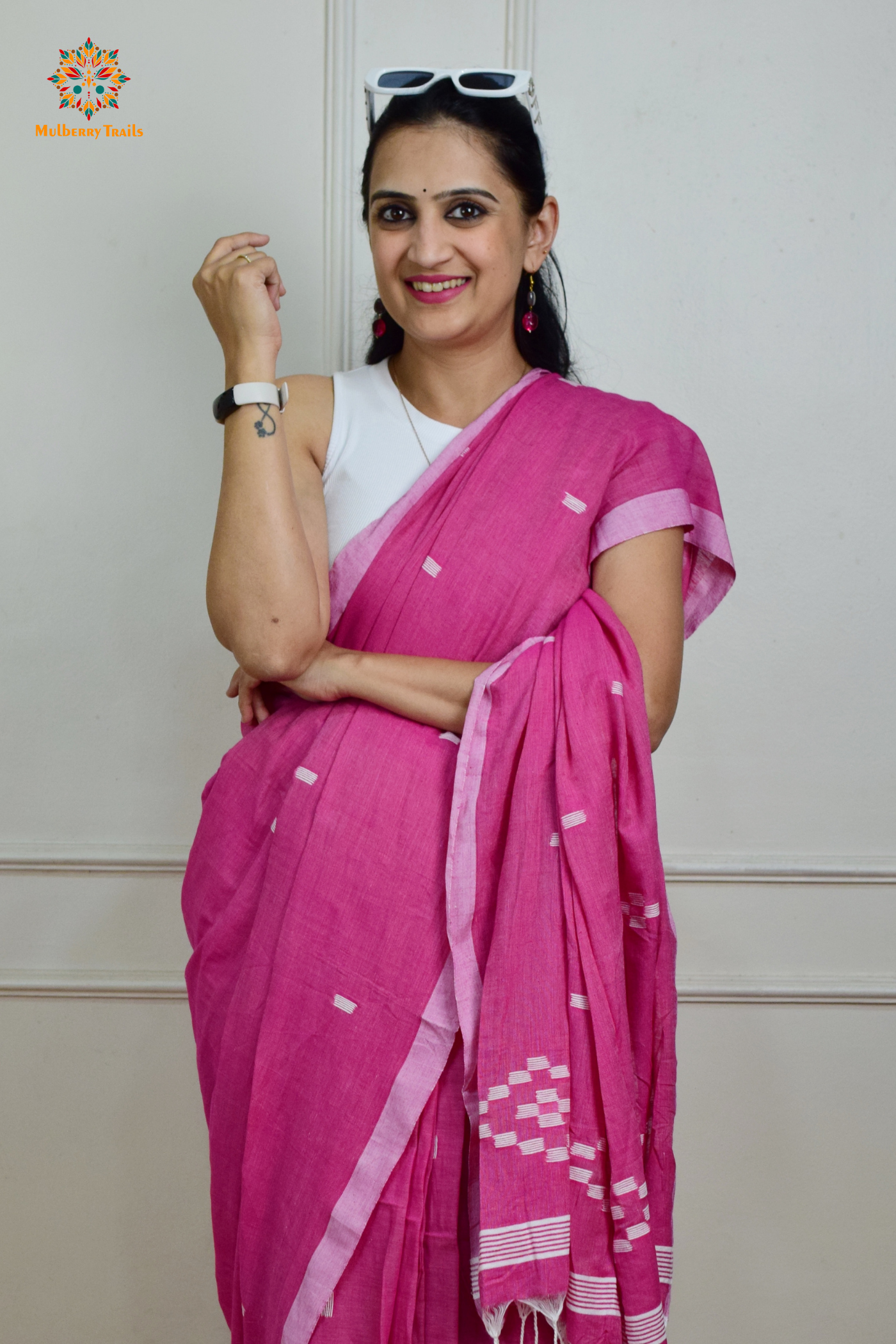 Yami: Flowy Summer Cotton Saree Fuschia Pink