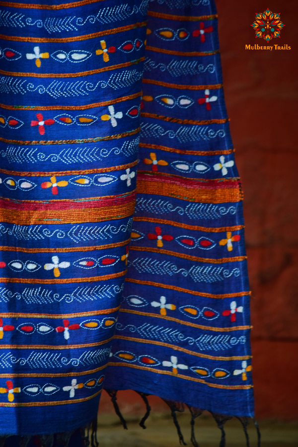 Vipas: Cotton Handloom Saree with Kantha Embroidery