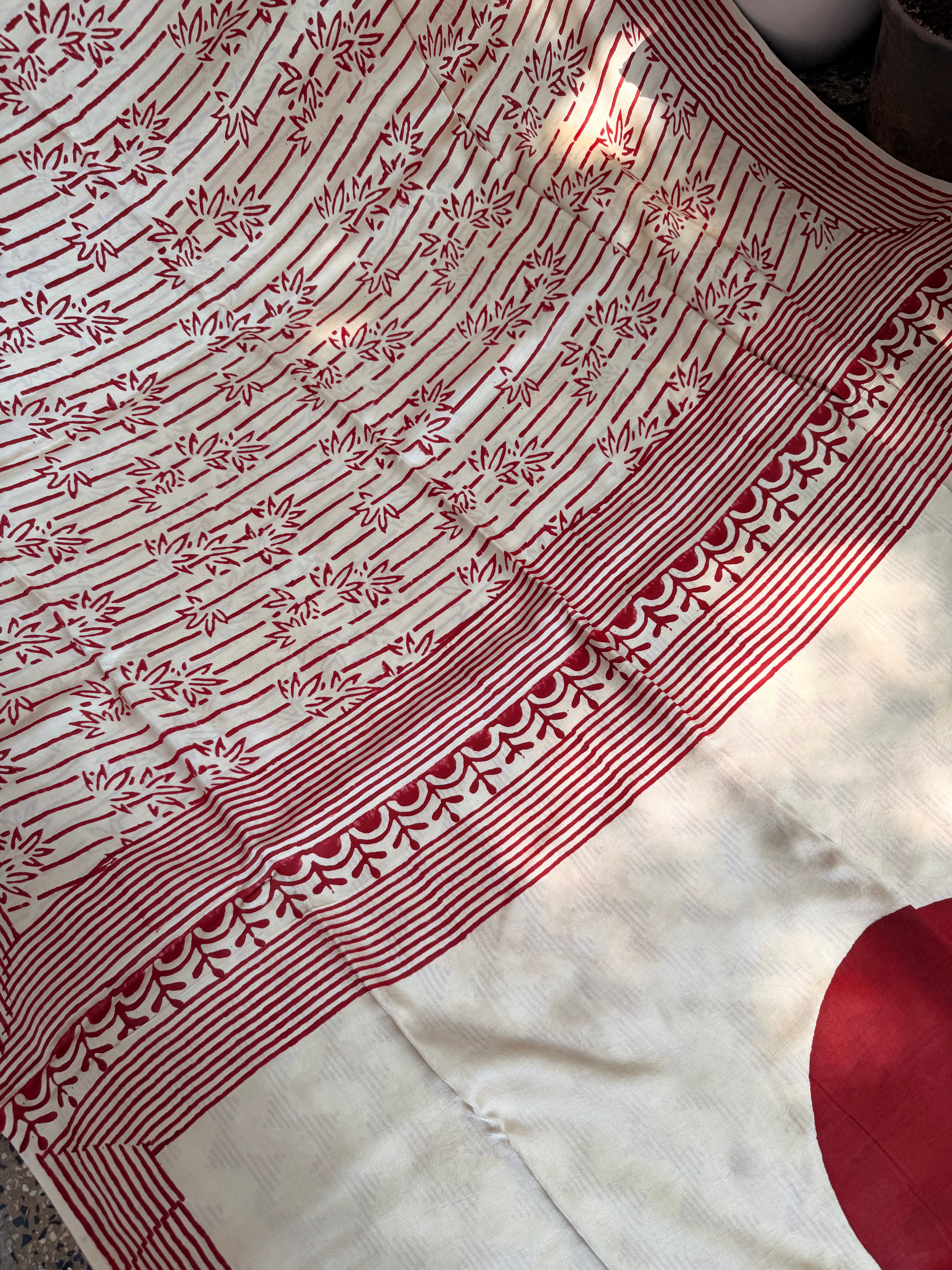 Modal silk sarees with block printing