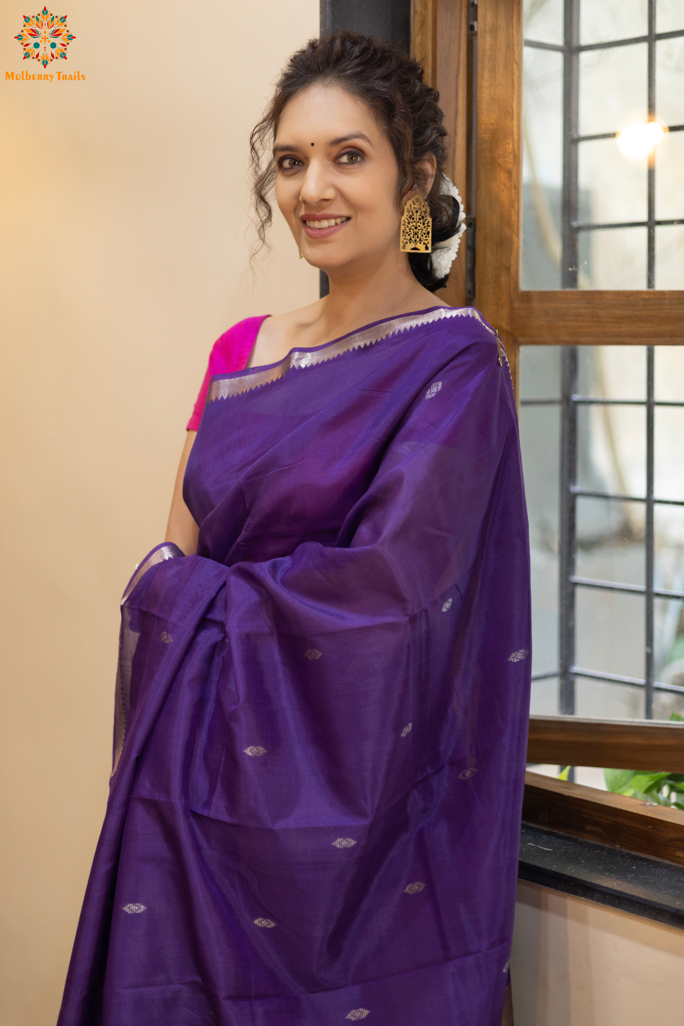 Neera: Mangalgiri Cotton Silk Saree_Purple