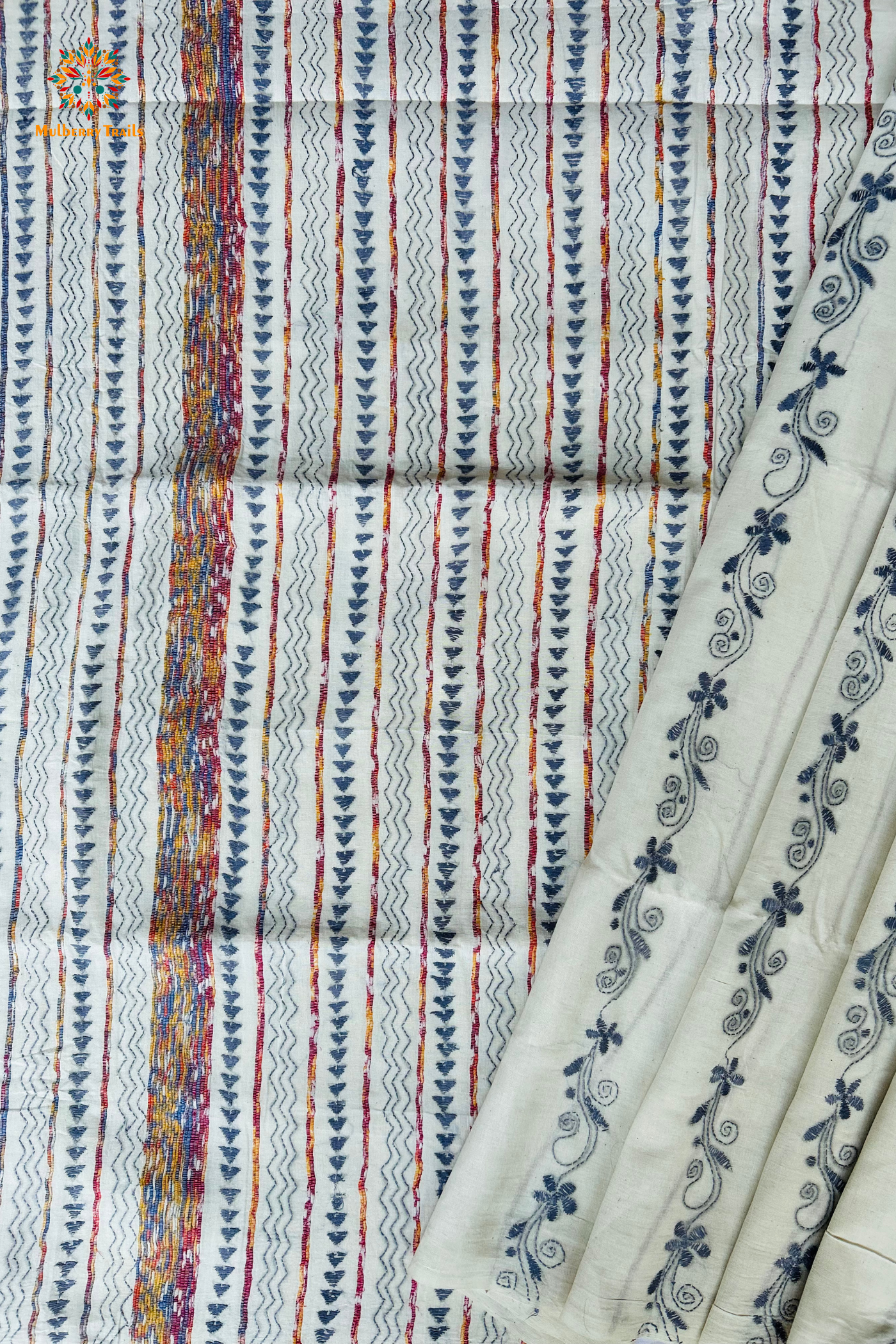 Vipas: Cotton Handloom Saree with Kantha Embroidery