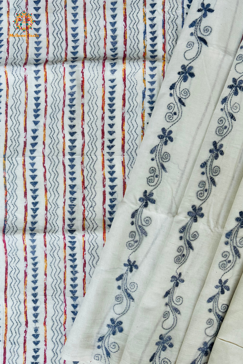 Vipas: Cotton Handloom Saree with Kantha Embroidery