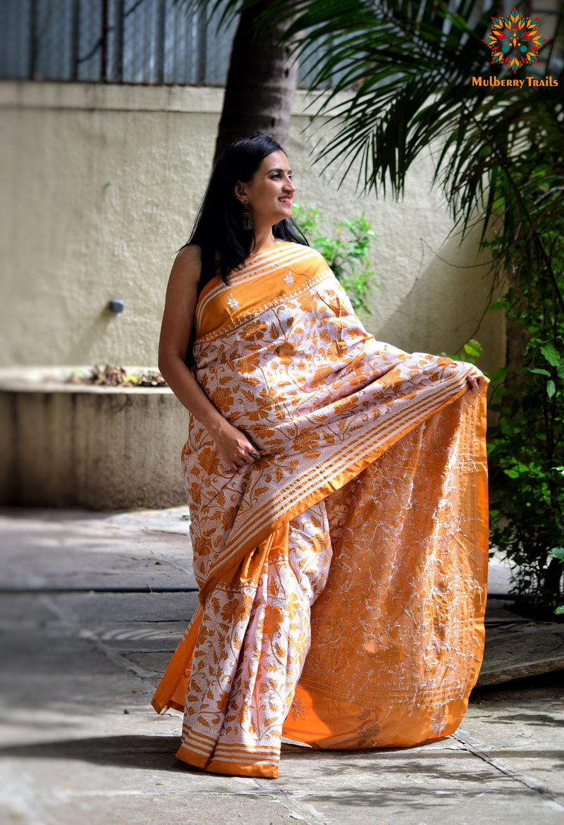 Koyna Art Silk Reverse Kantha Embroidery Saree