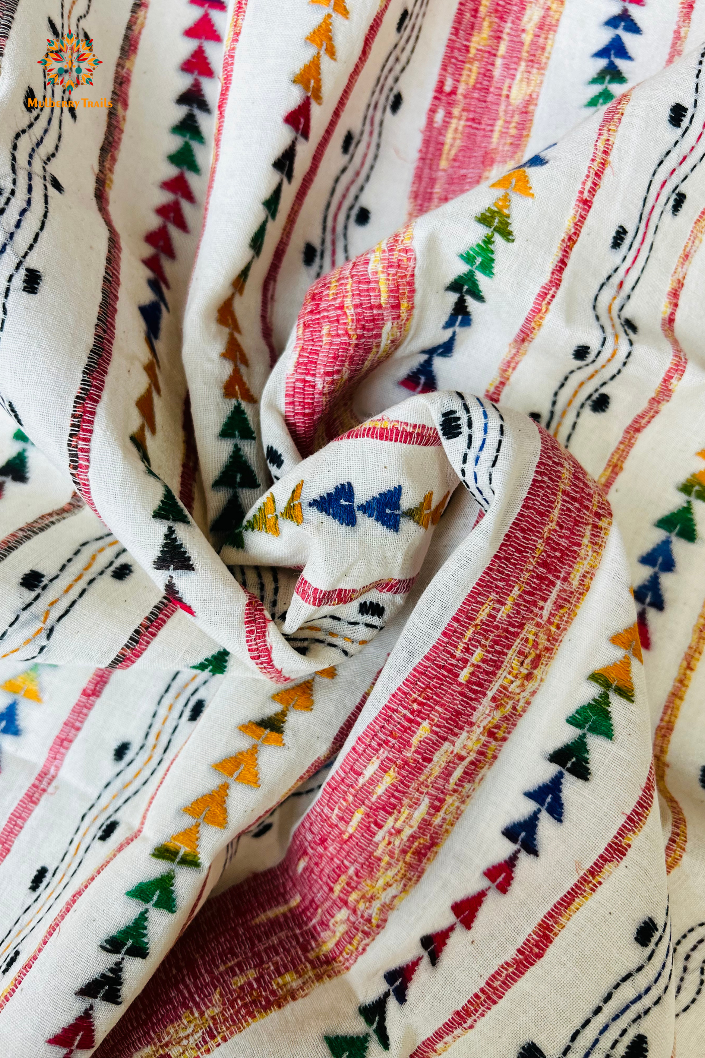 Vipas: Cotton Handloom Saree with Kantha Embroidery