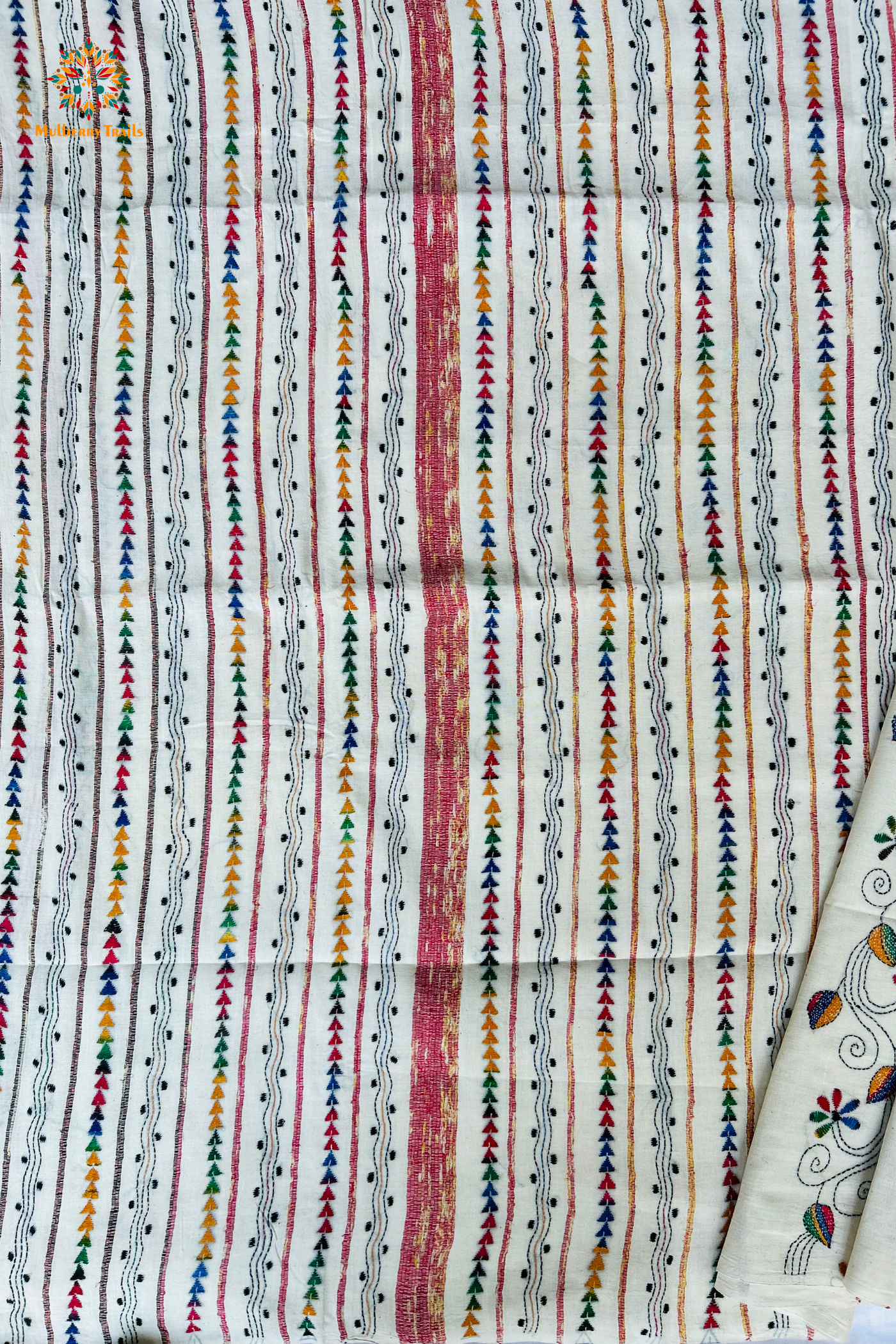 Vipas: Cotton Handloom Saree with Kantha Embroidery