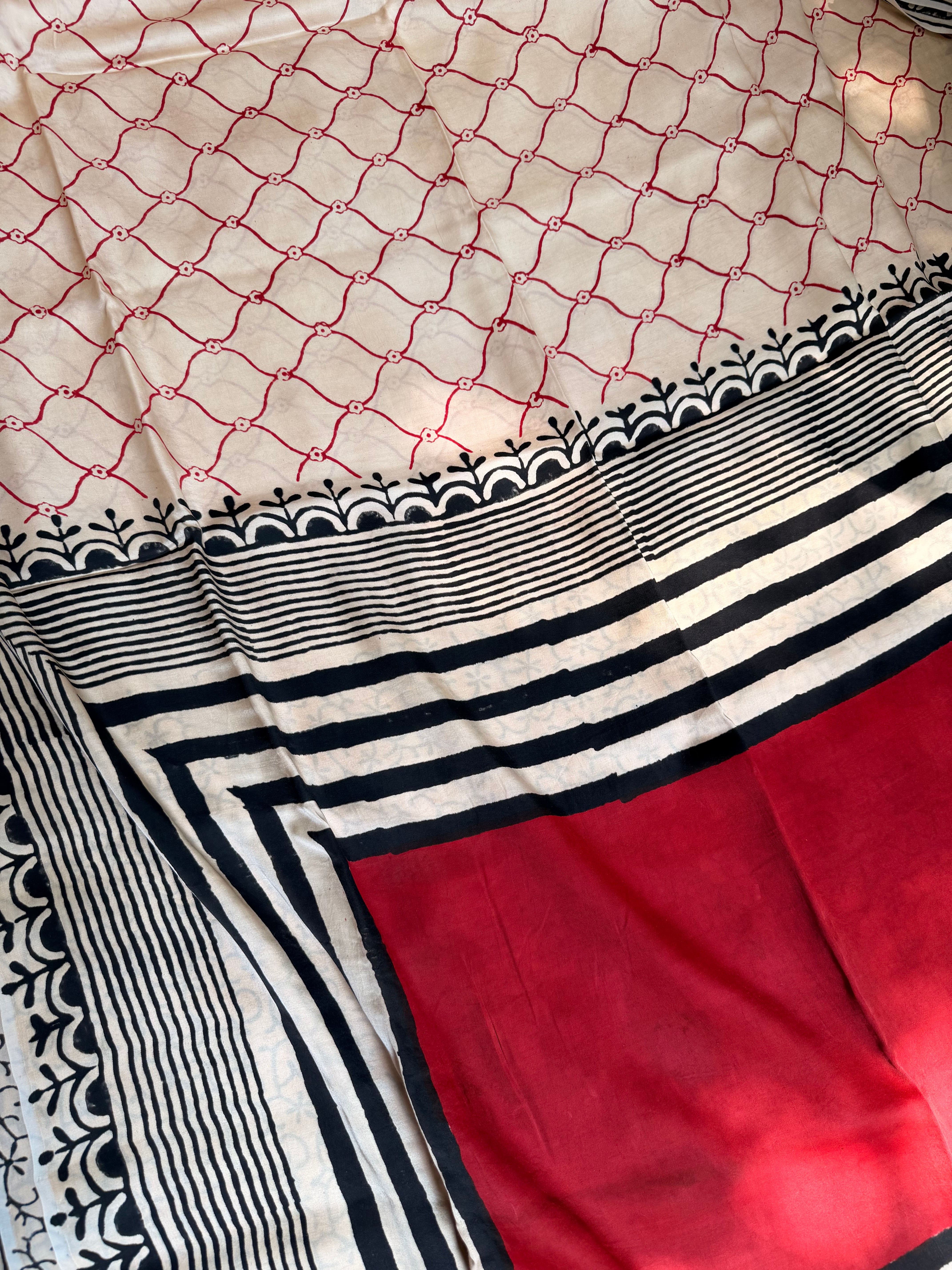 Modal silk sarees with block printing