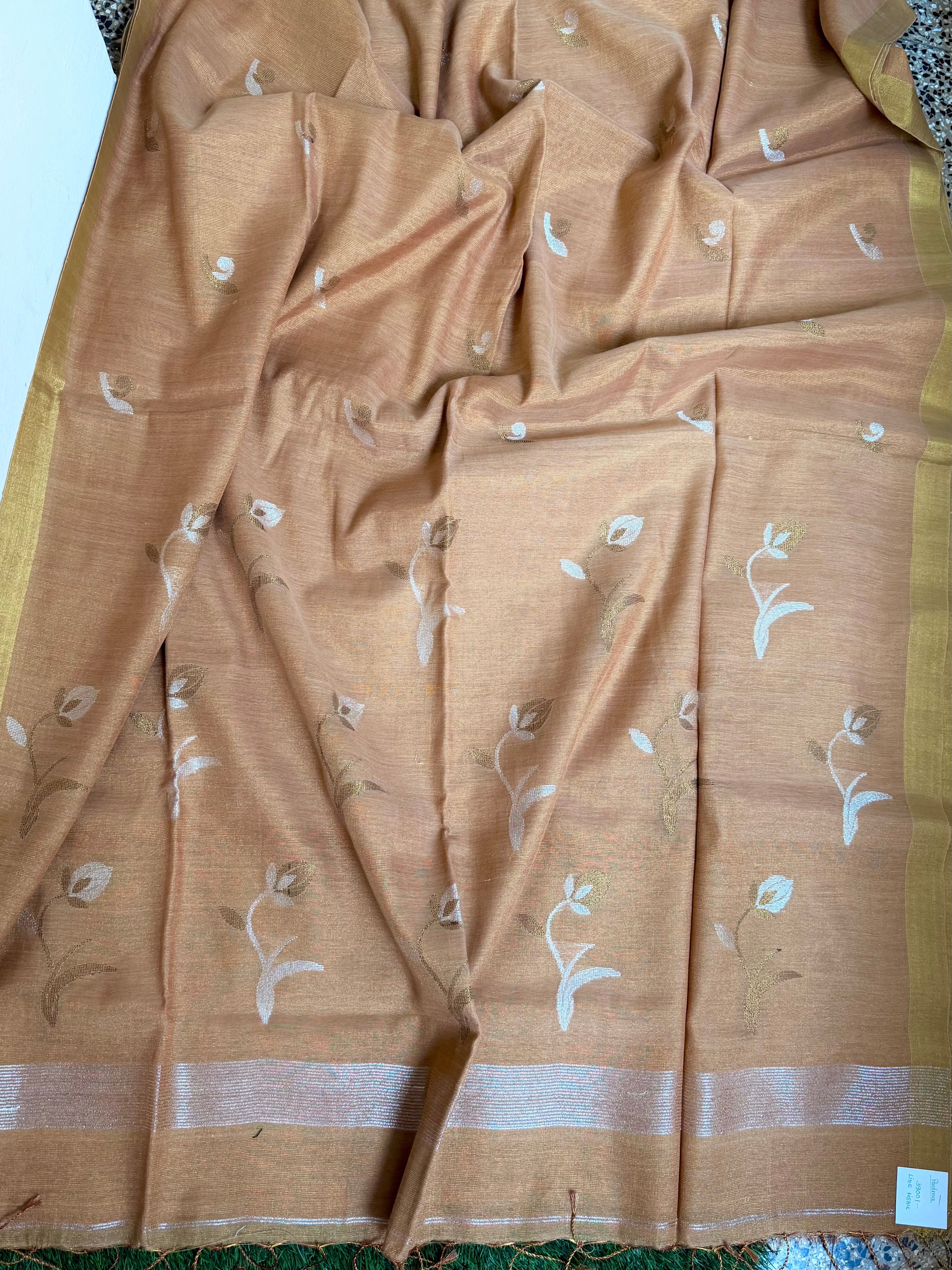 Linen tissue sarees with lotus motif