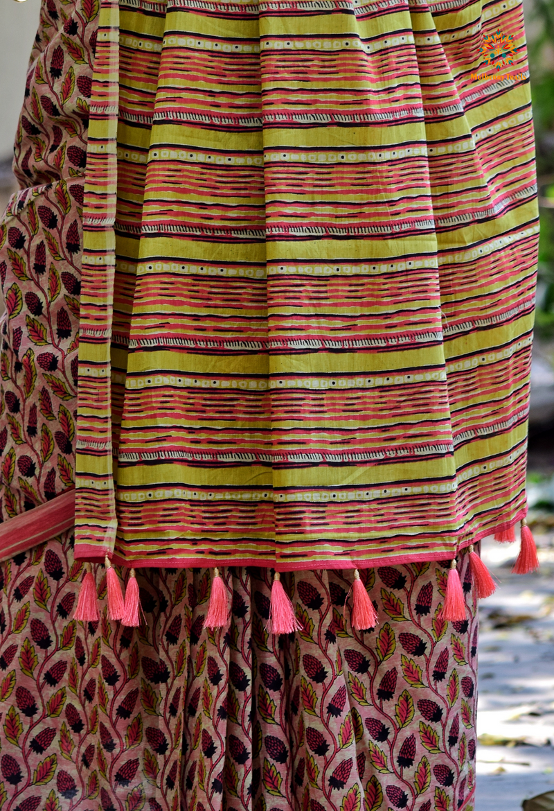 Chitrani: Summer Printed Cotton Sarees Coral Pink