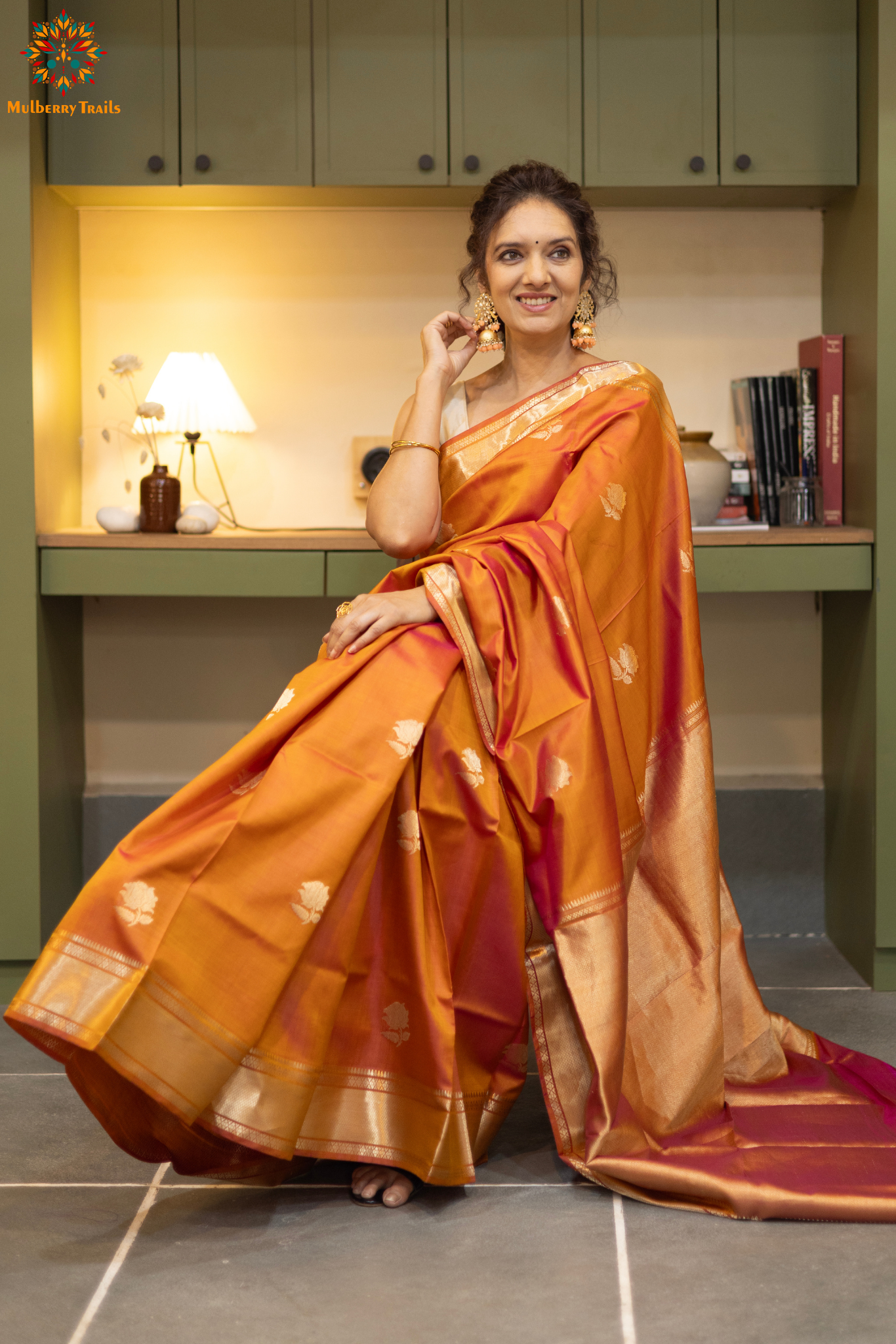 Bishnupadi: Pure Silk Rose design Swarnachari_Peach
