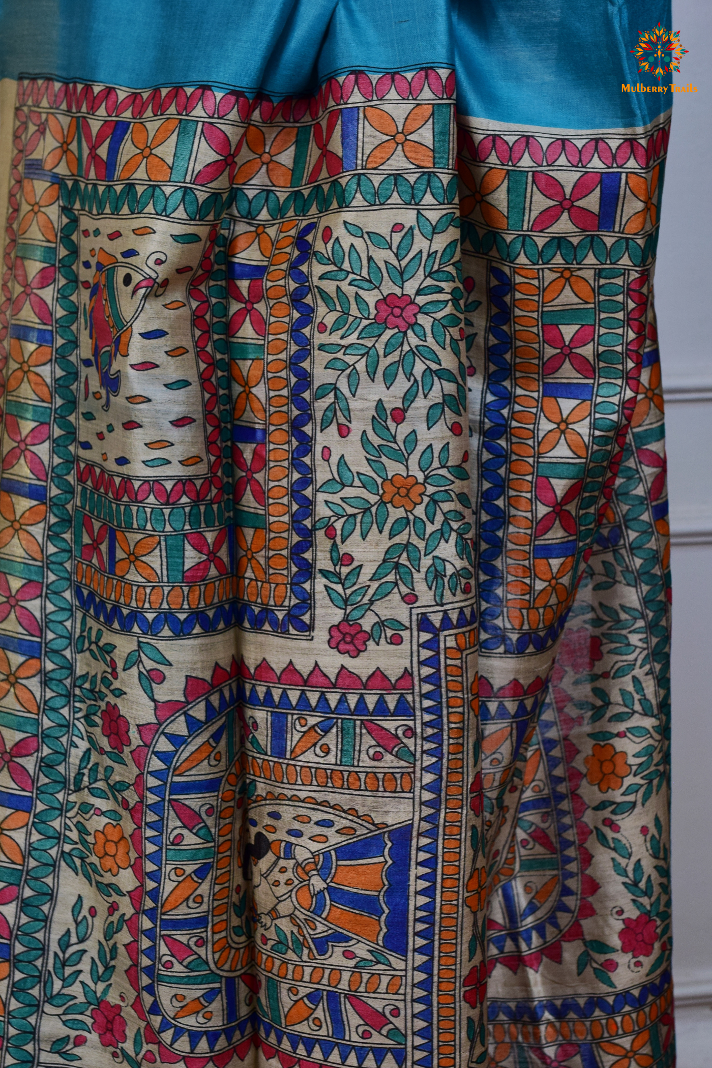 Pavani - Staple Tusser Handpainted Madhubani Saree- Blue