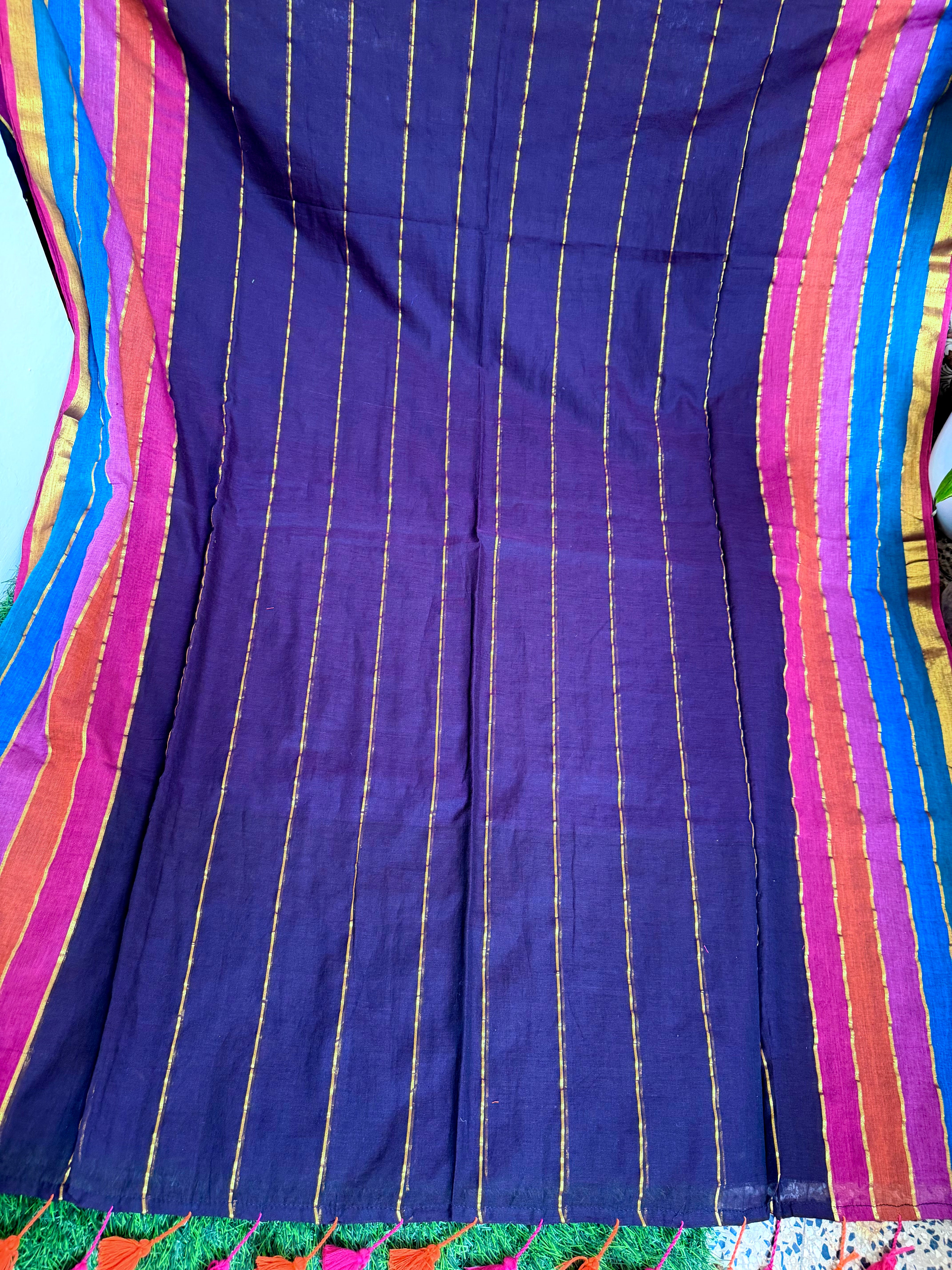Rainbow Border Mul Cotton Saree
