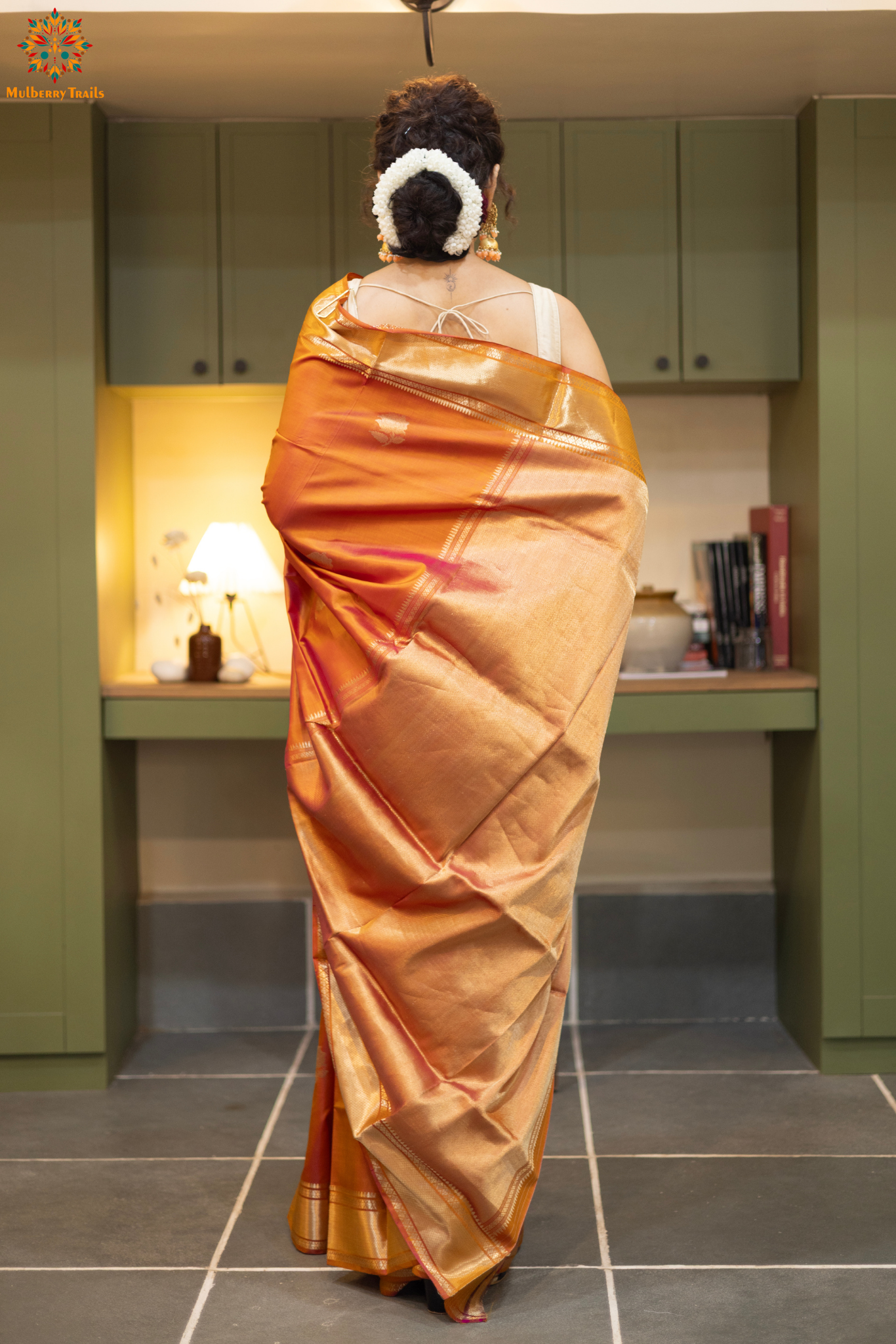 Bishnupadi: Pure Silk Rose design Swarnachari_Peach