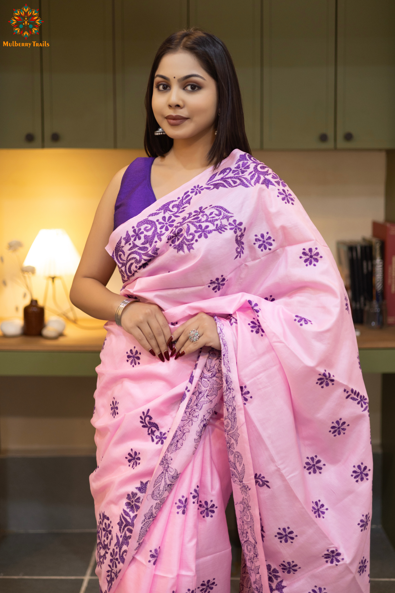 Rima - Pink Paisley Silk Saree with Embroidery