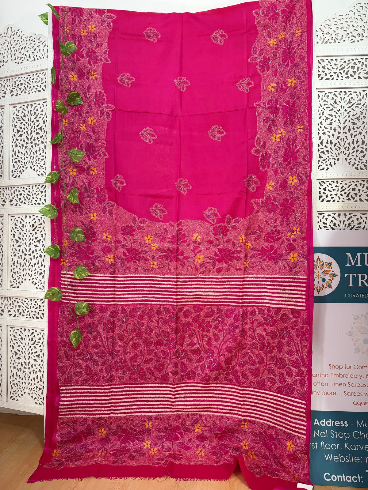 Rima - Bangalore silk saree with kantha embroidery pink