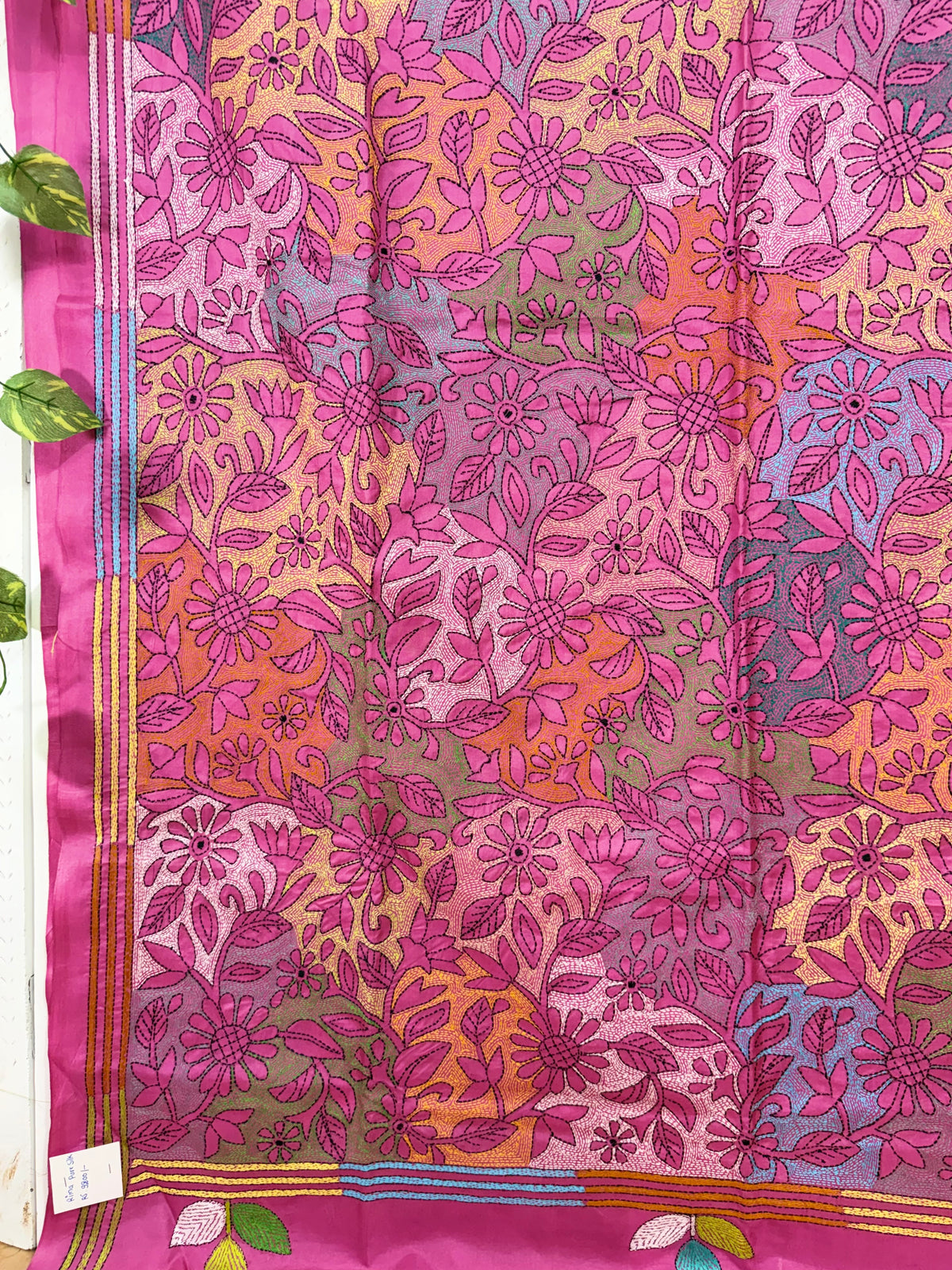 Rima - Bangalore silk saree with kantha embroidery pink