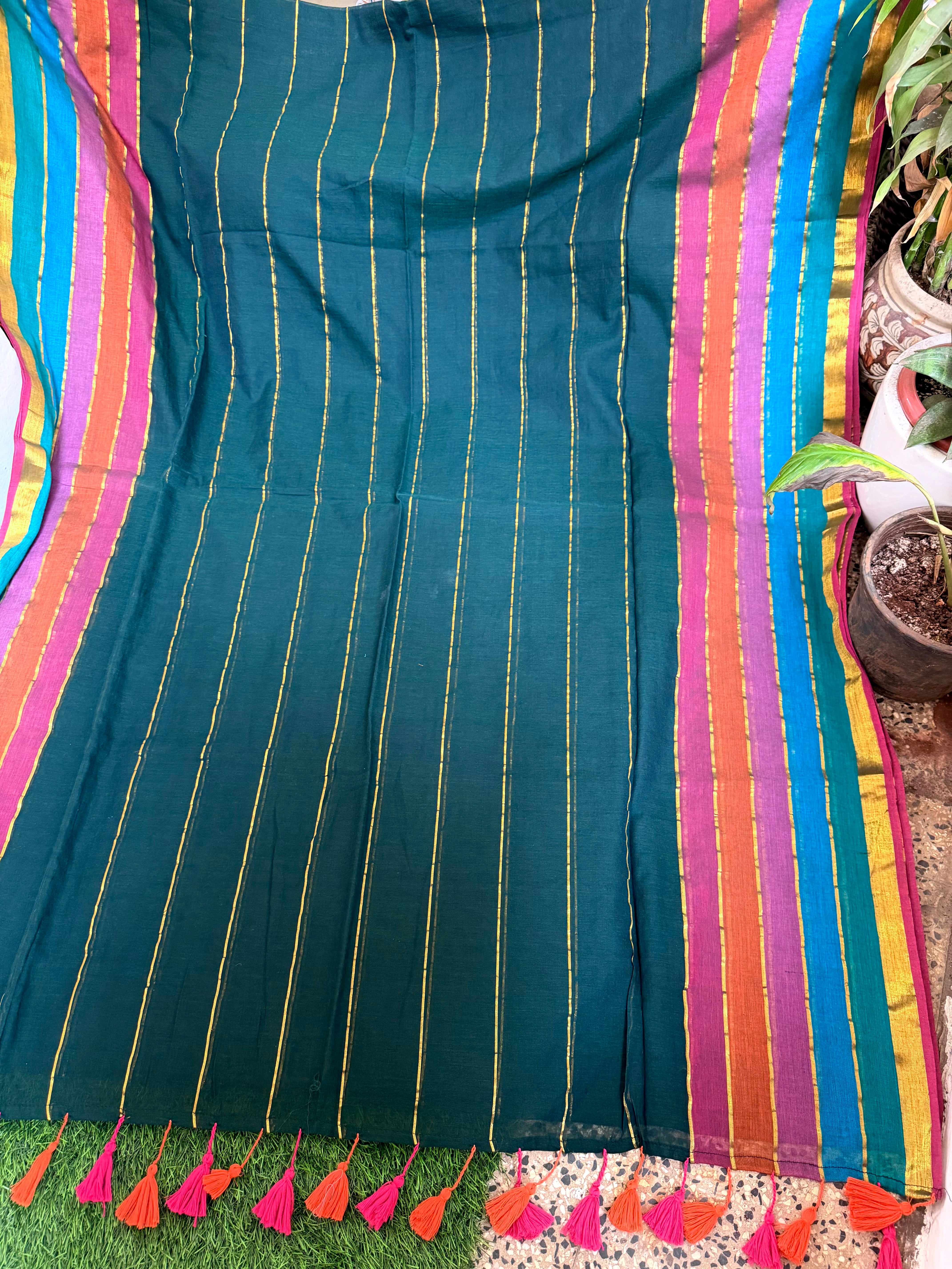 Rainbow Border Mul Cotton Saree