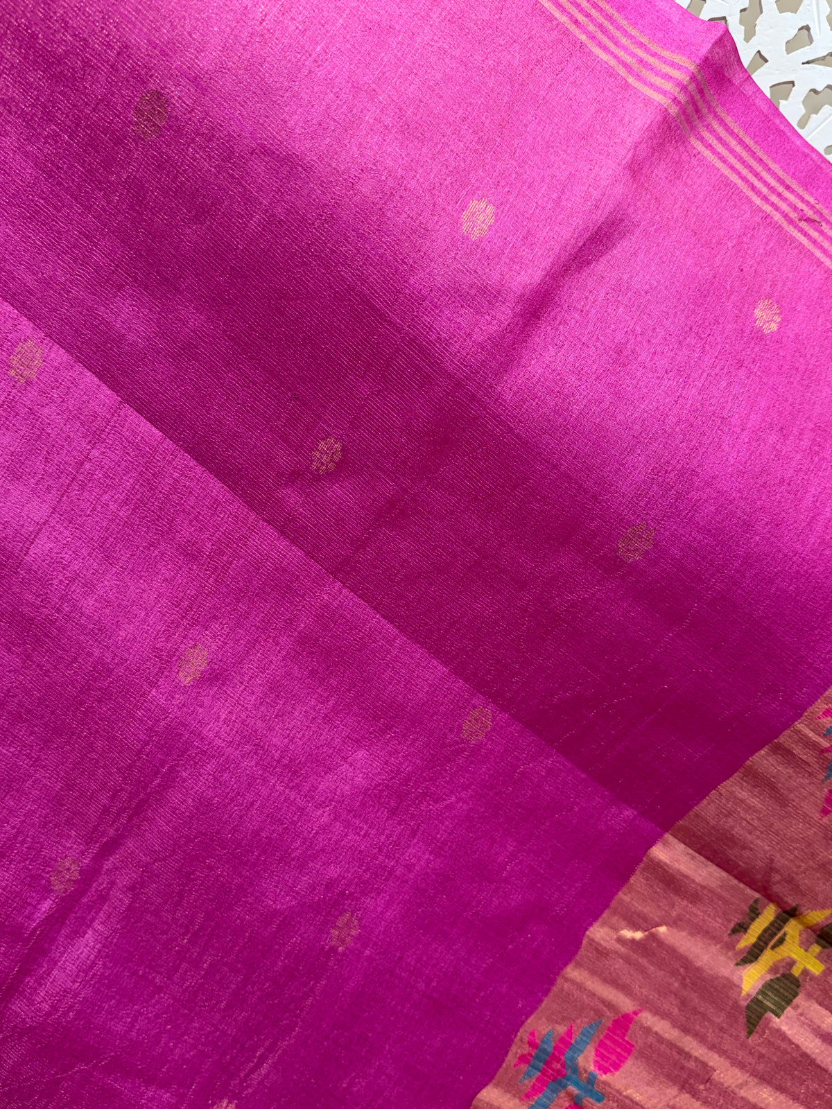 Meghana: Premiun Tusser silk Saree_pink paithani design