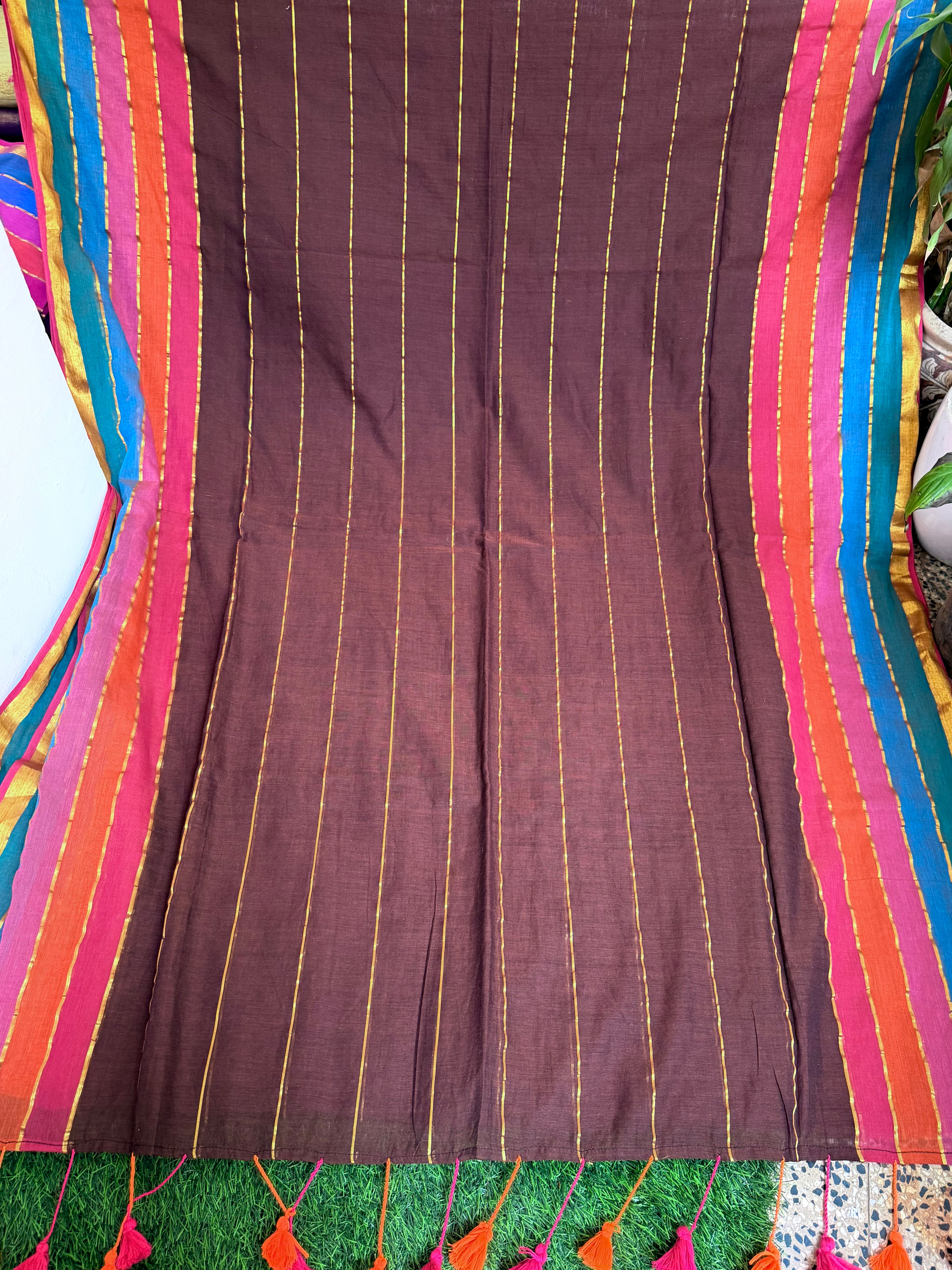 Rainbow Border Mul Cotton Saree