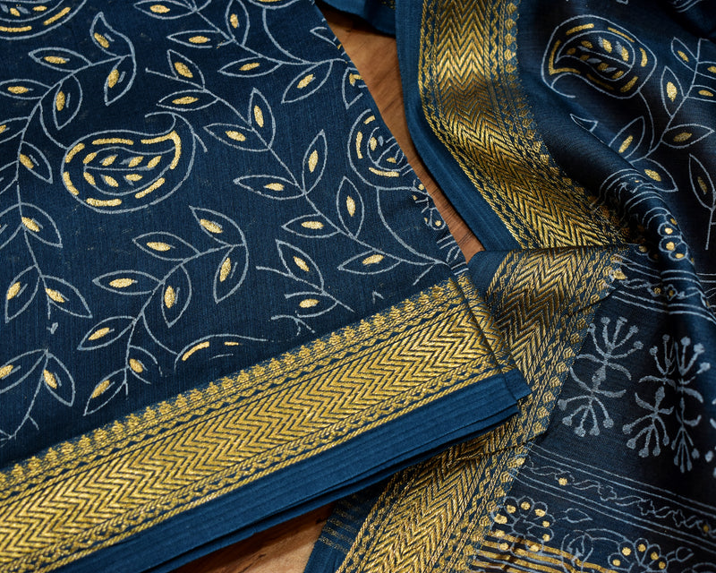 Maheshwari Dress Material with Cotton Salwar - Blue