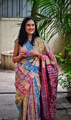 Rima - Tusser Silk multicolored Kantha Embroidery Saree