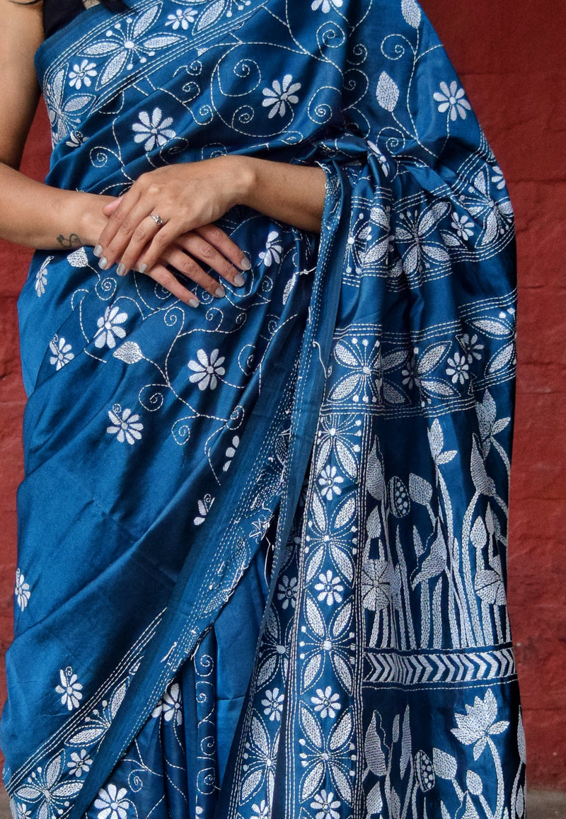 Koyna - Art Silk Kantha Embroidery Saree