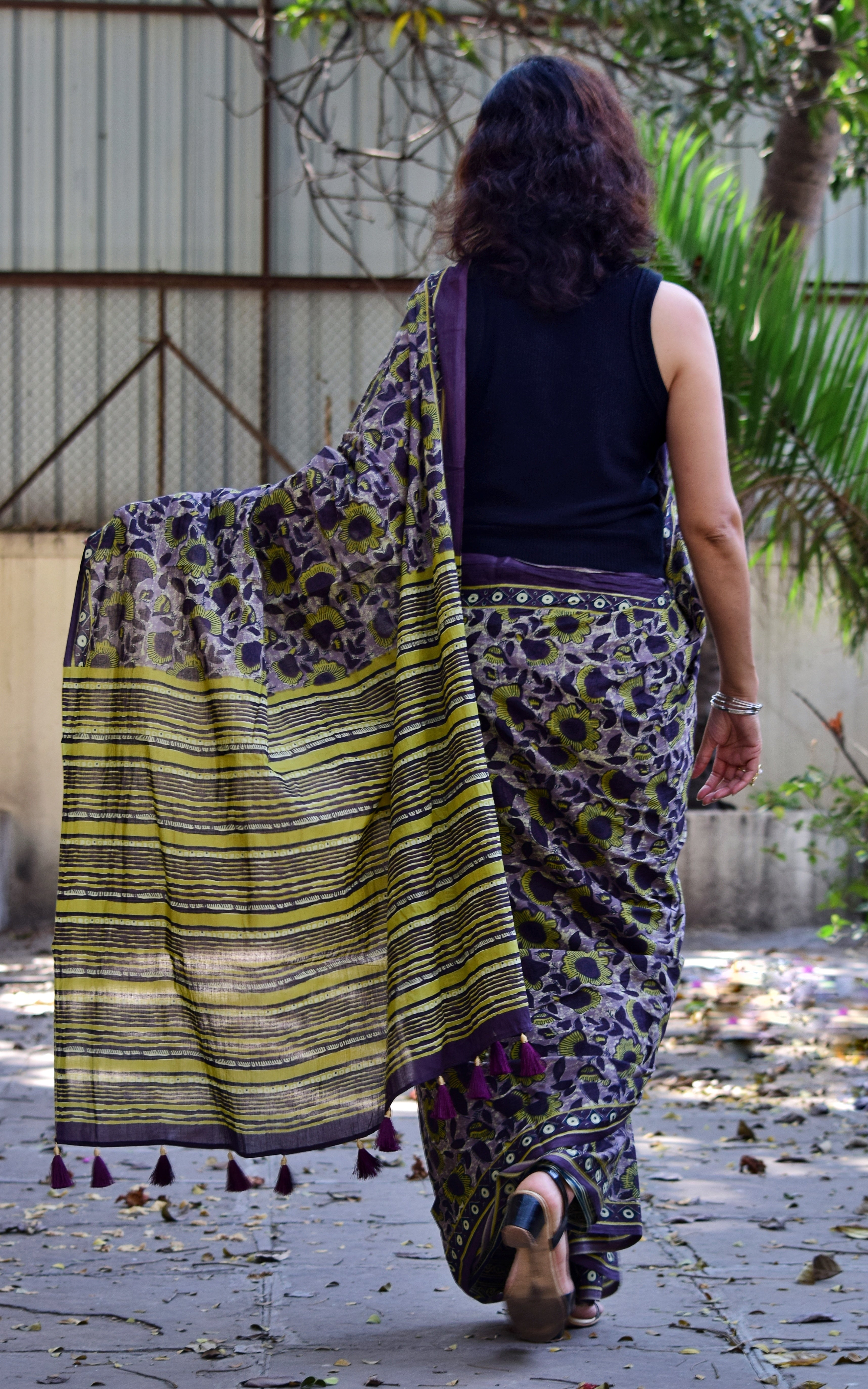 Chitrani: Summer Printed Cotton Sarees Purple Yellow