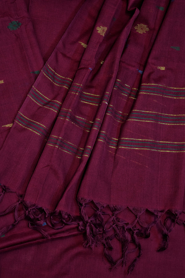 Shama Pure Cotton Jamdani 3 Piece Suit_Maroon