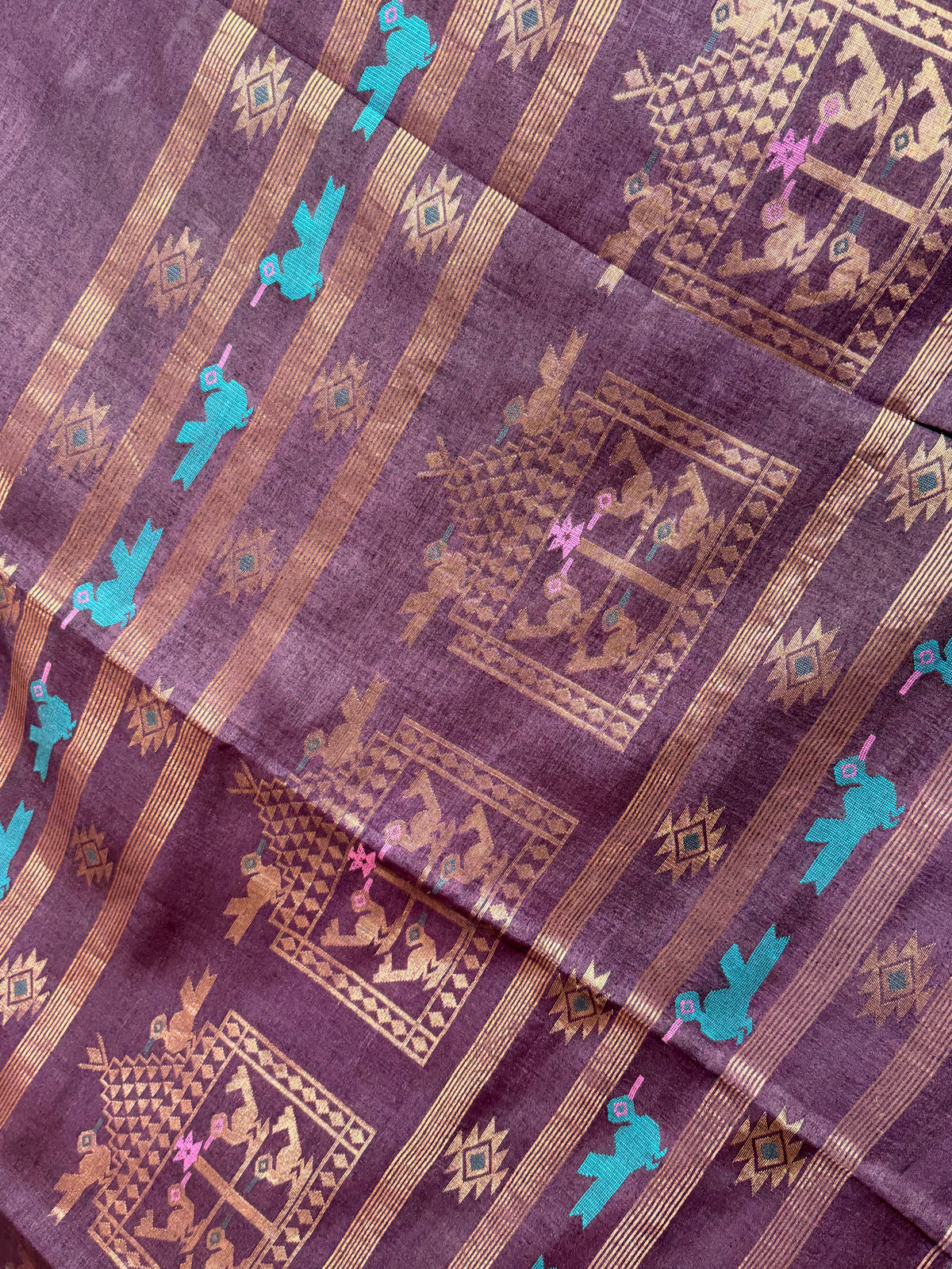 Meghana: Premiun Tusser silk Saree_deep wine Bird motif