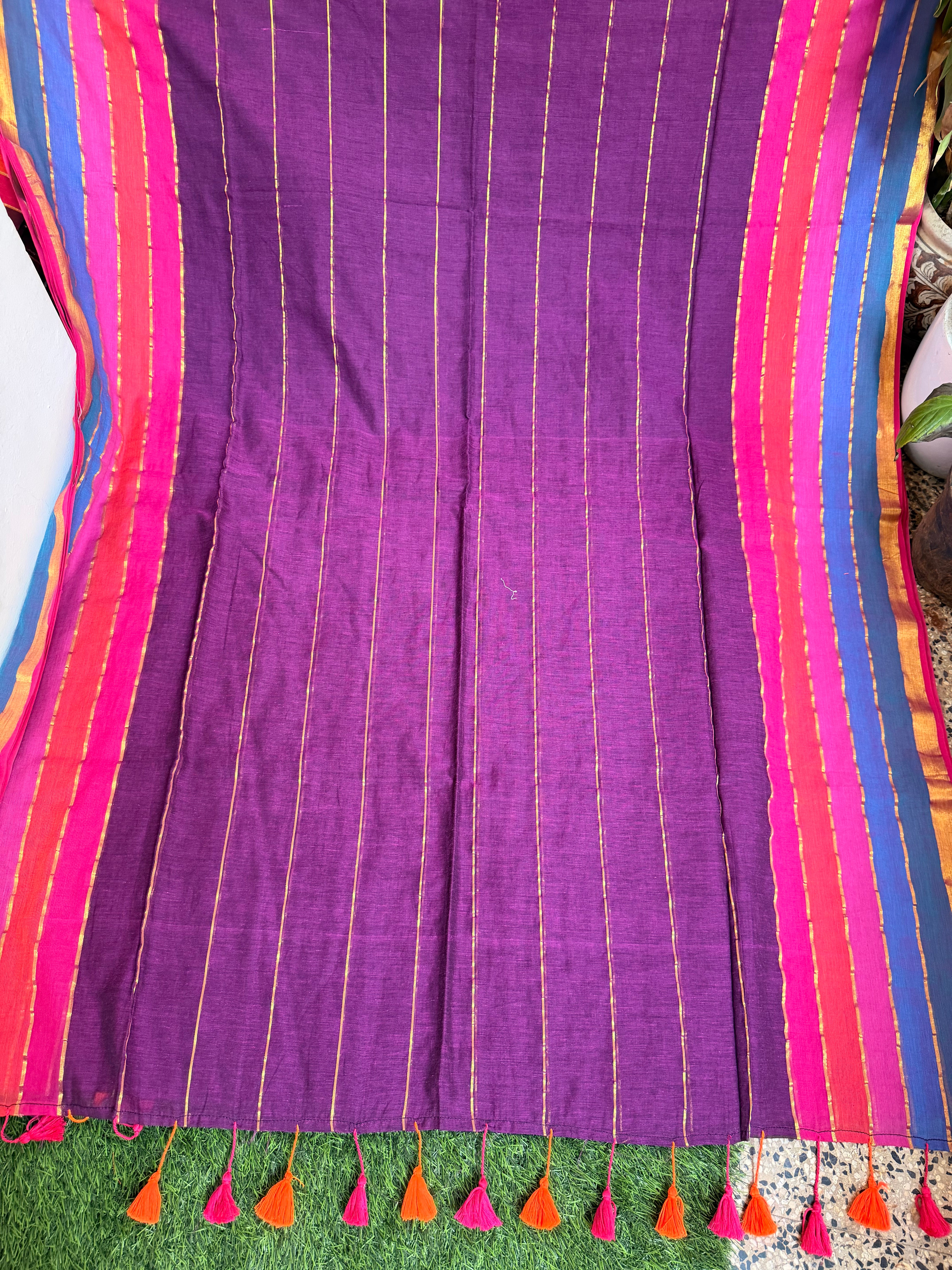 Rainbow Border Mul Cotton Saree