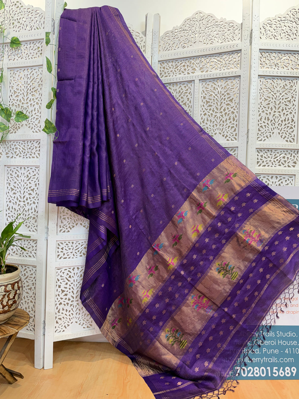 Meghana: Premiun Tusser silk Saree_purple paithani design