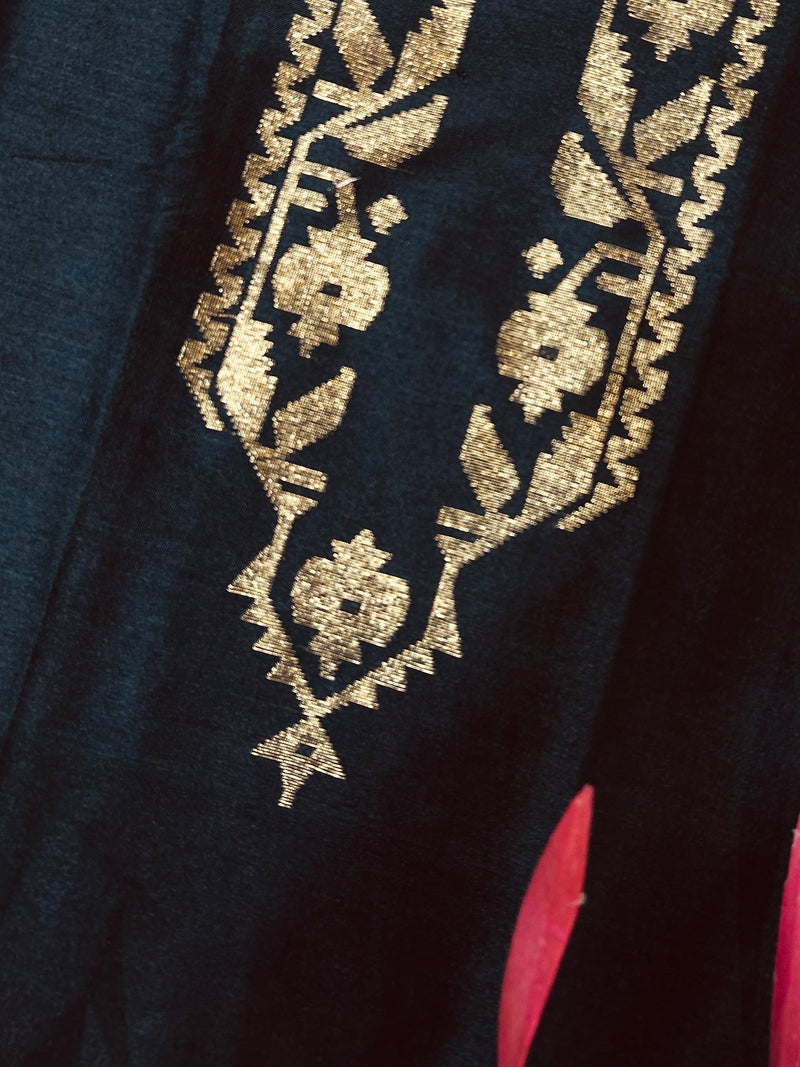 Shama Pure Cotton Jamdani Kurti Piece_Black Gold