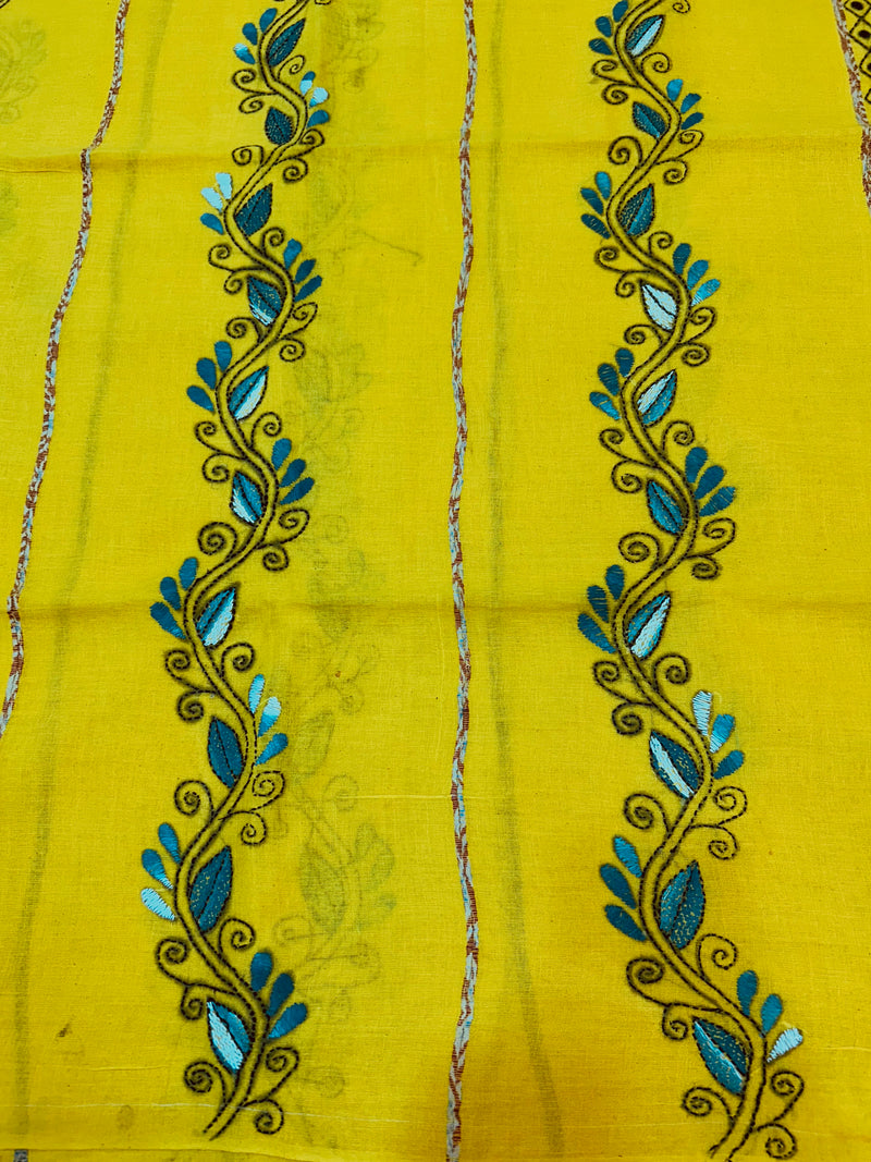 Vipas: Cotton Handloom Saree with Kantha Embroidery