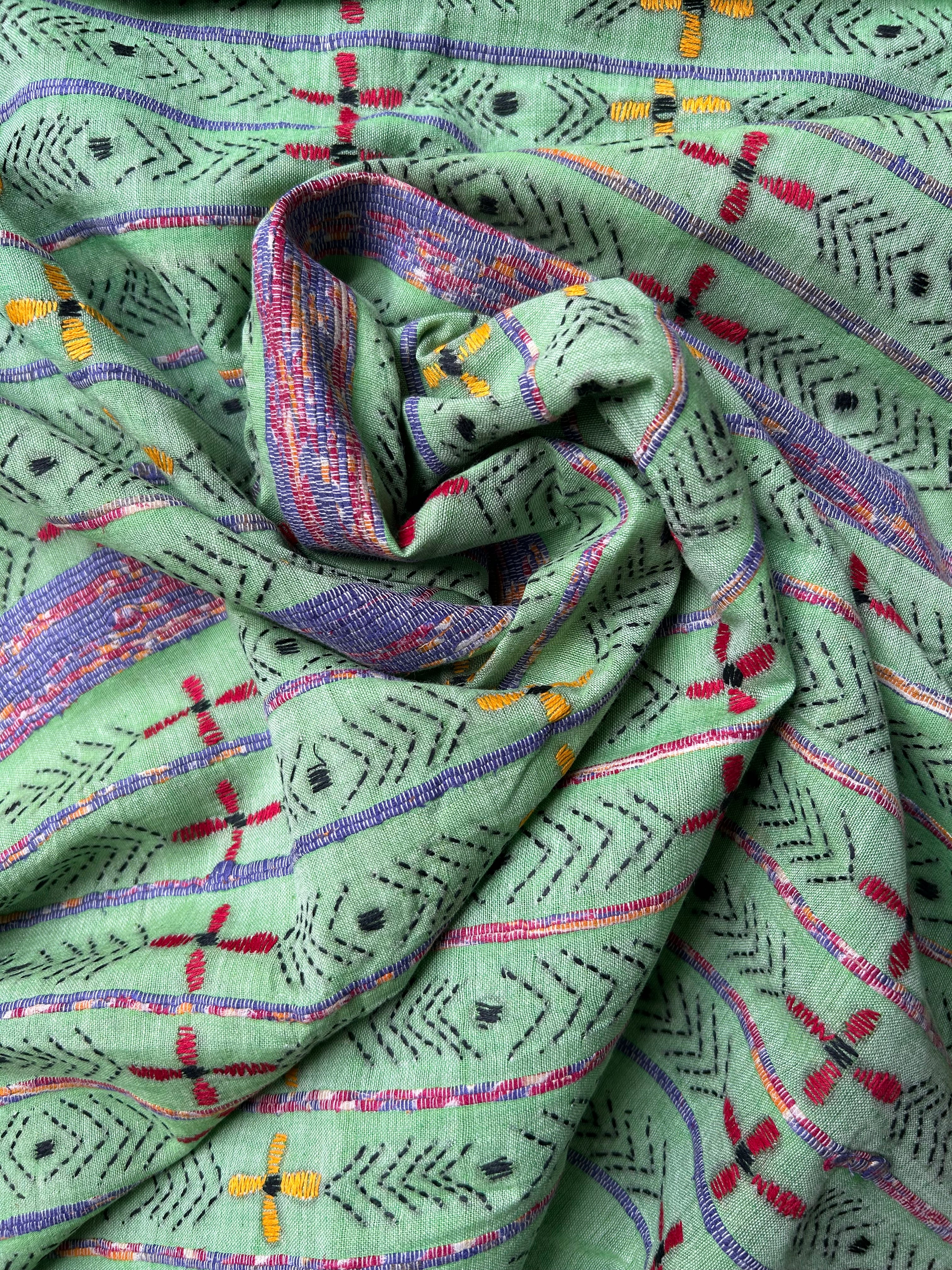 Vipas: Cotton Handloom Saree with Kantha Embroidery