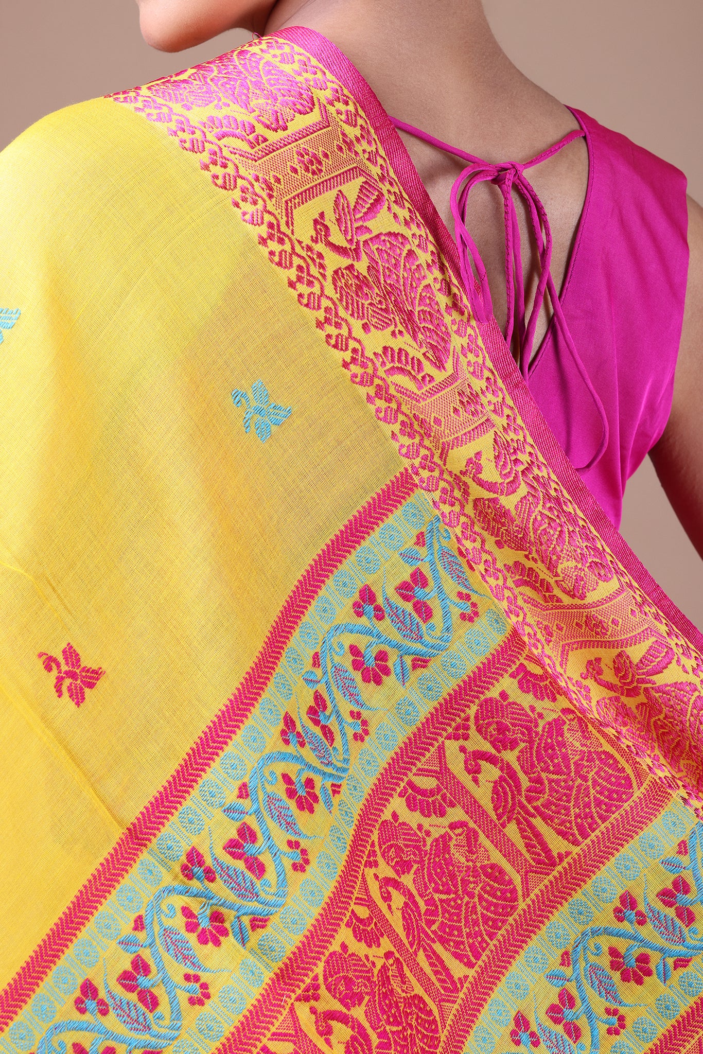 Bishnupadi: Premiun Cotton baluchari Saree_Bright Yellow