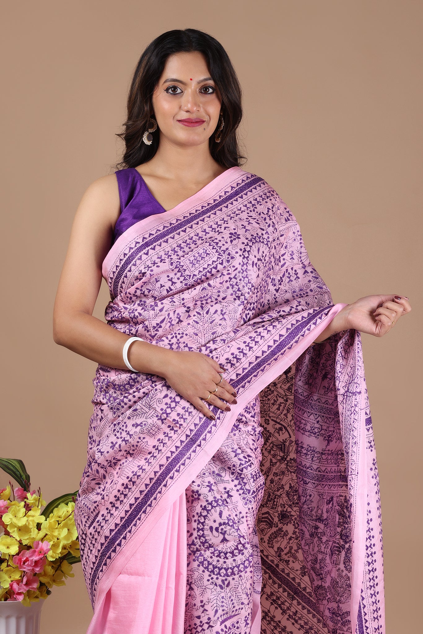 Rima - Pure Bangalore Silk Kantha Embroidery_Pink