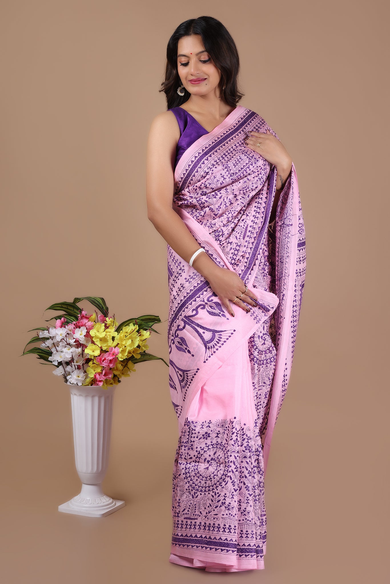 Rima - Pure Bangalore Silk Kantha Embroidery_Pink