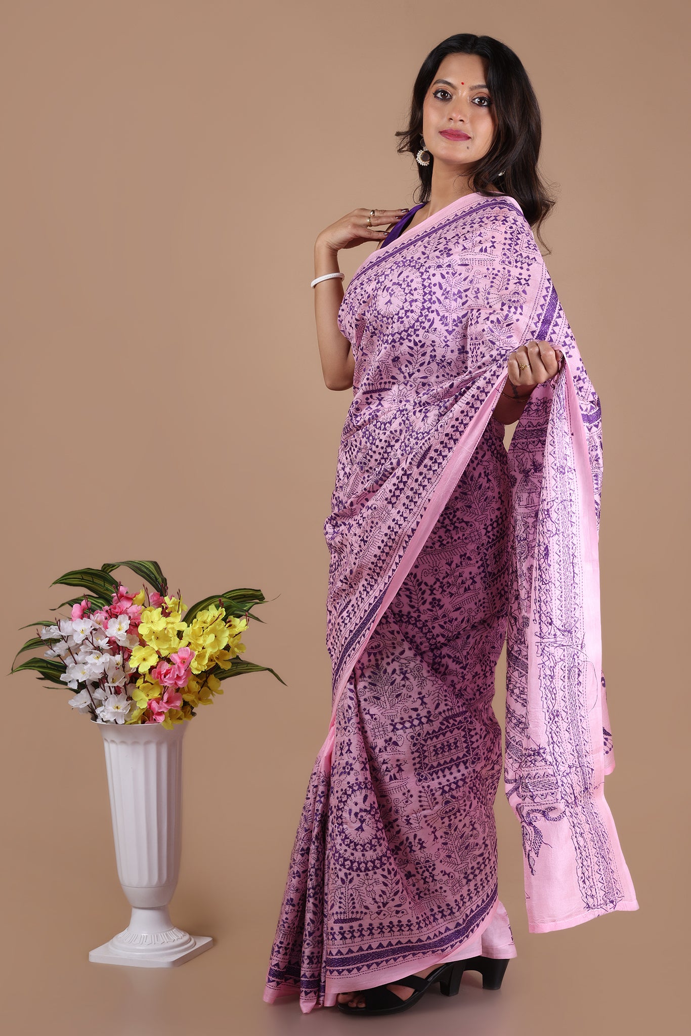Rima - Pure Bangalore Silk Kantha Embroidery_Pink